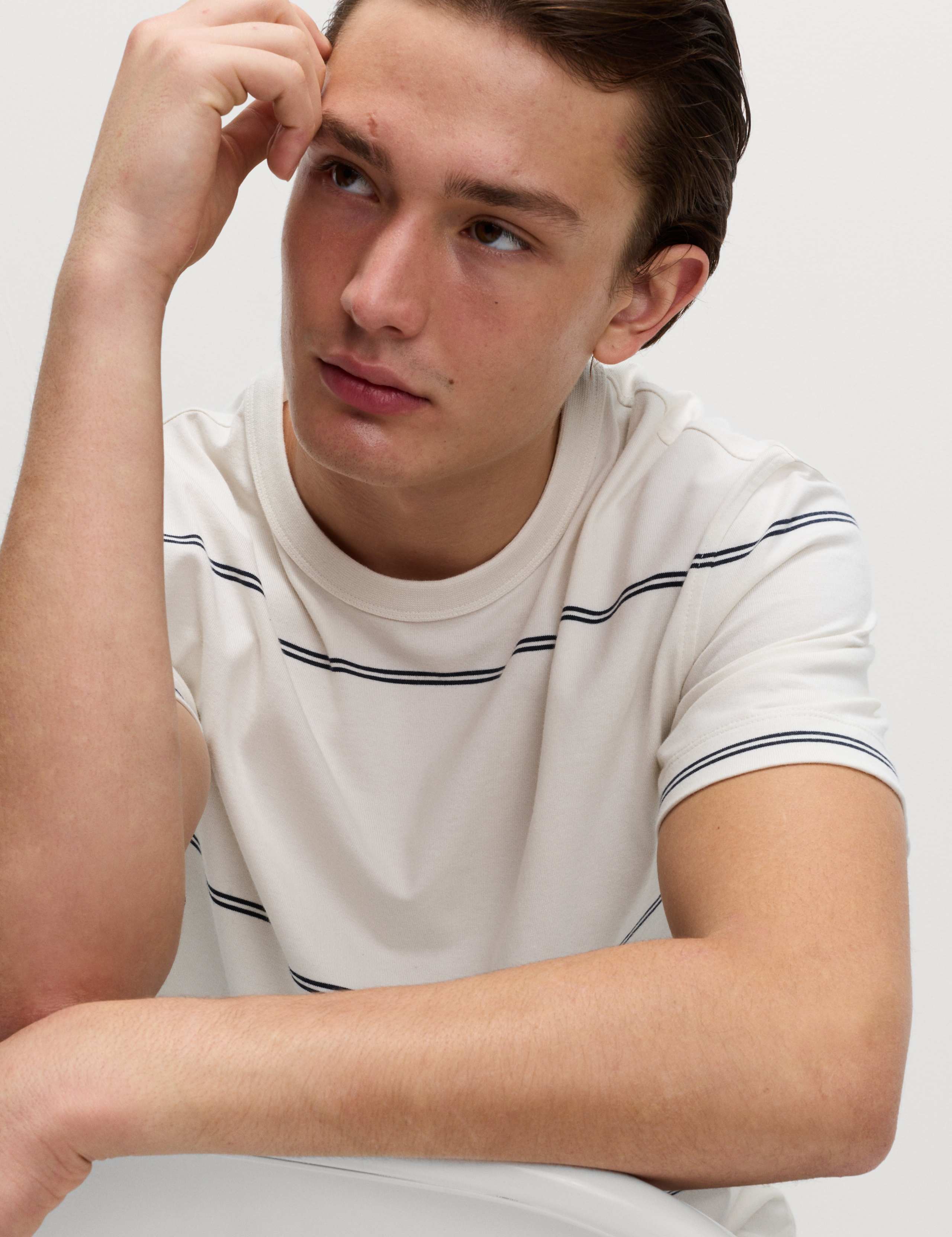 Pure Cotton Striped Relaxed Crew Neck T-Shirt 1 of 5