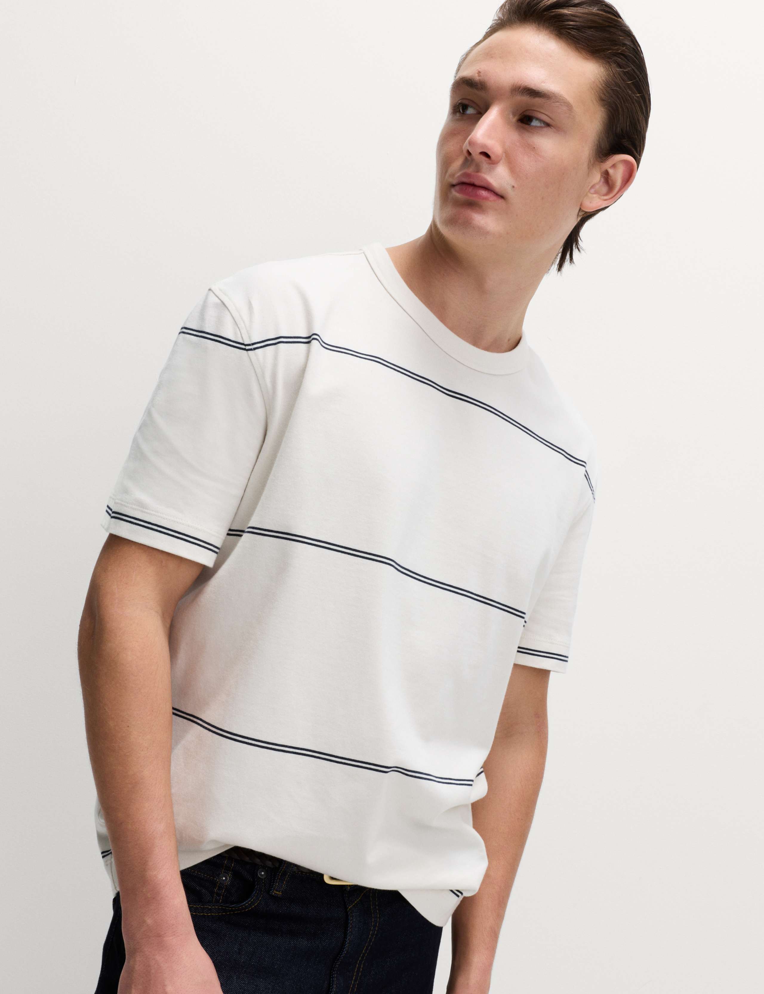Pure Cotton Striped Relaxed Crew Neck T-Shirt 3 of 5