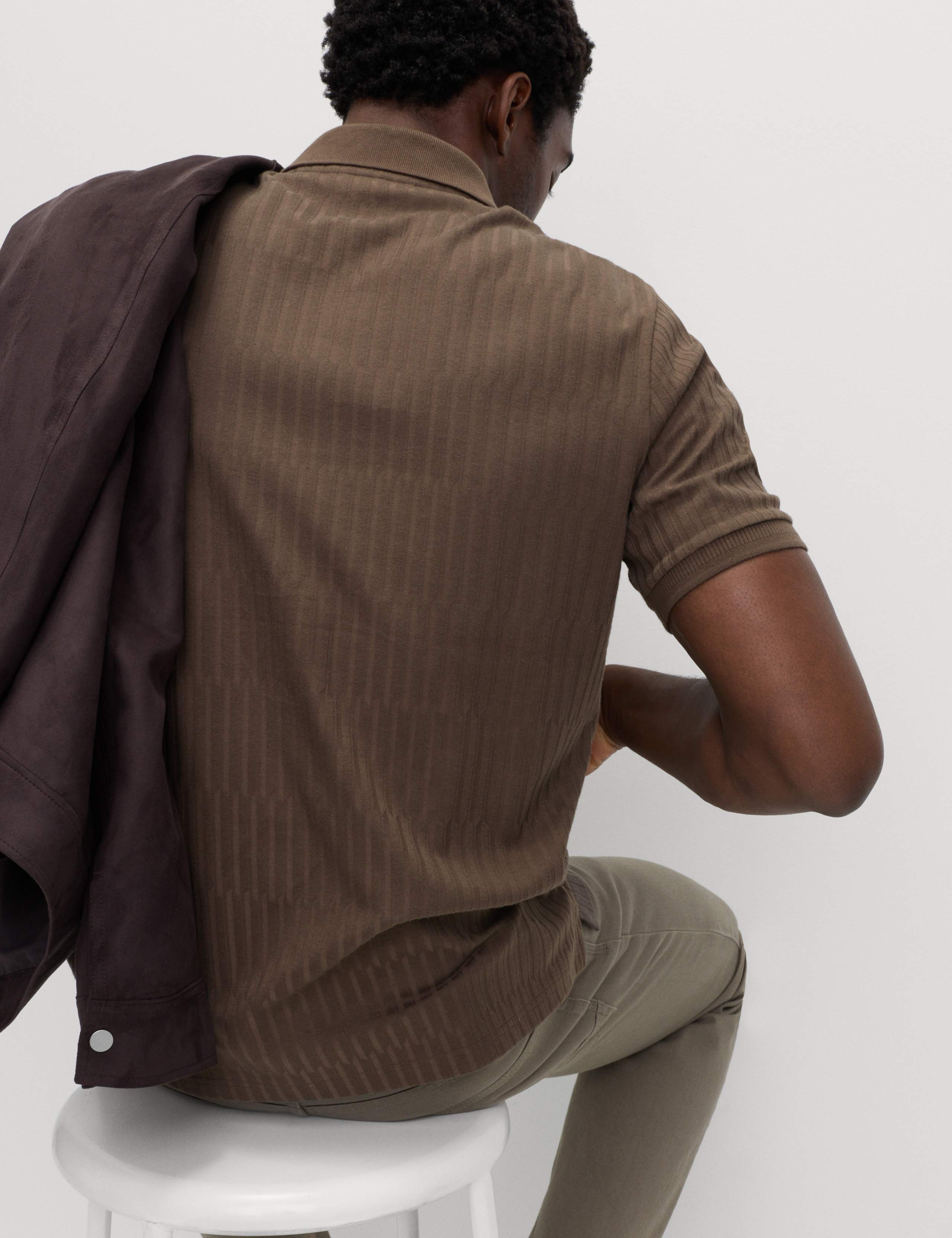 Cotton Rich Jacquard Zip Up Polo Shirt 4 of 5