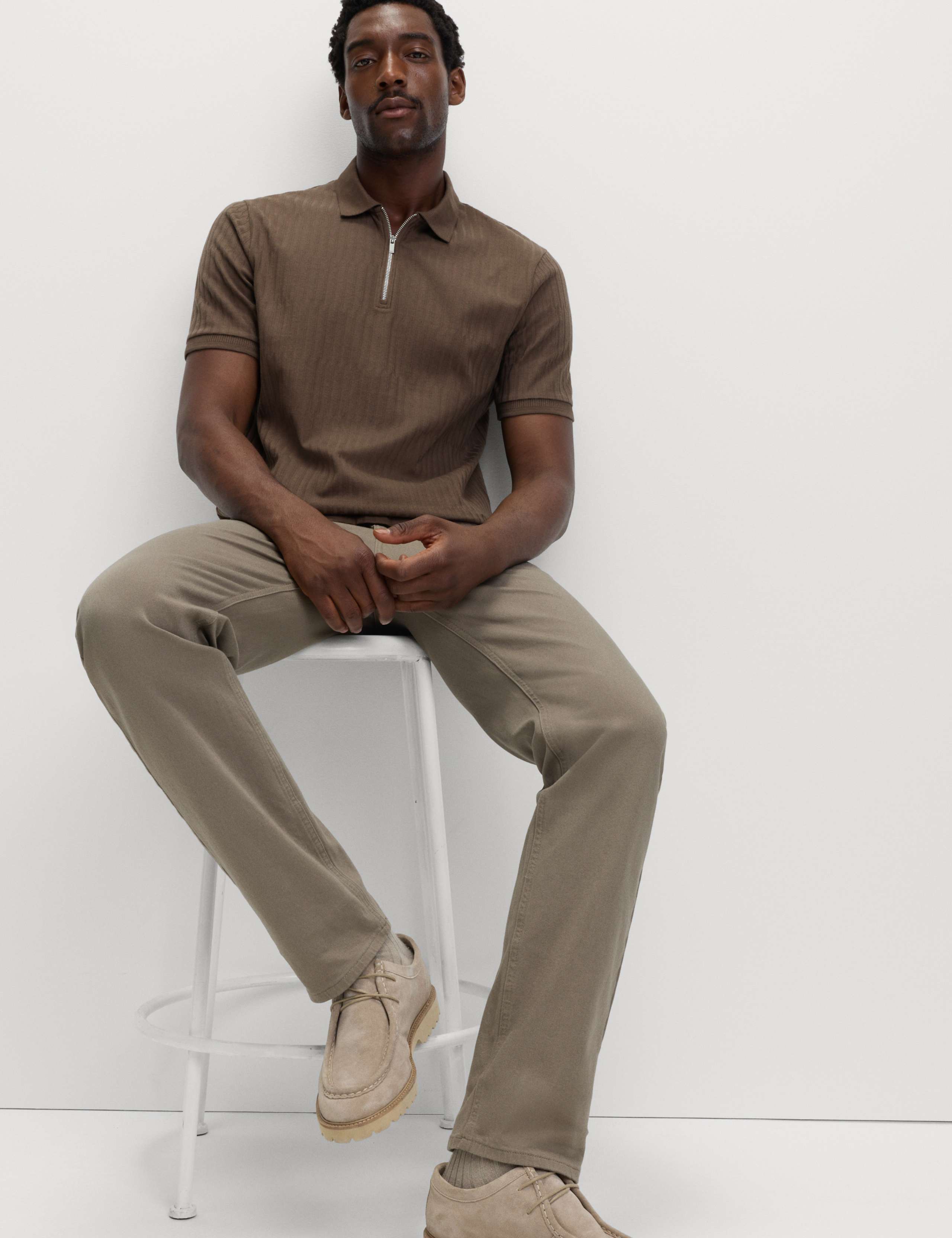 Cotton Rich Jacquard Zip Up Polo Shirt 5 of 5