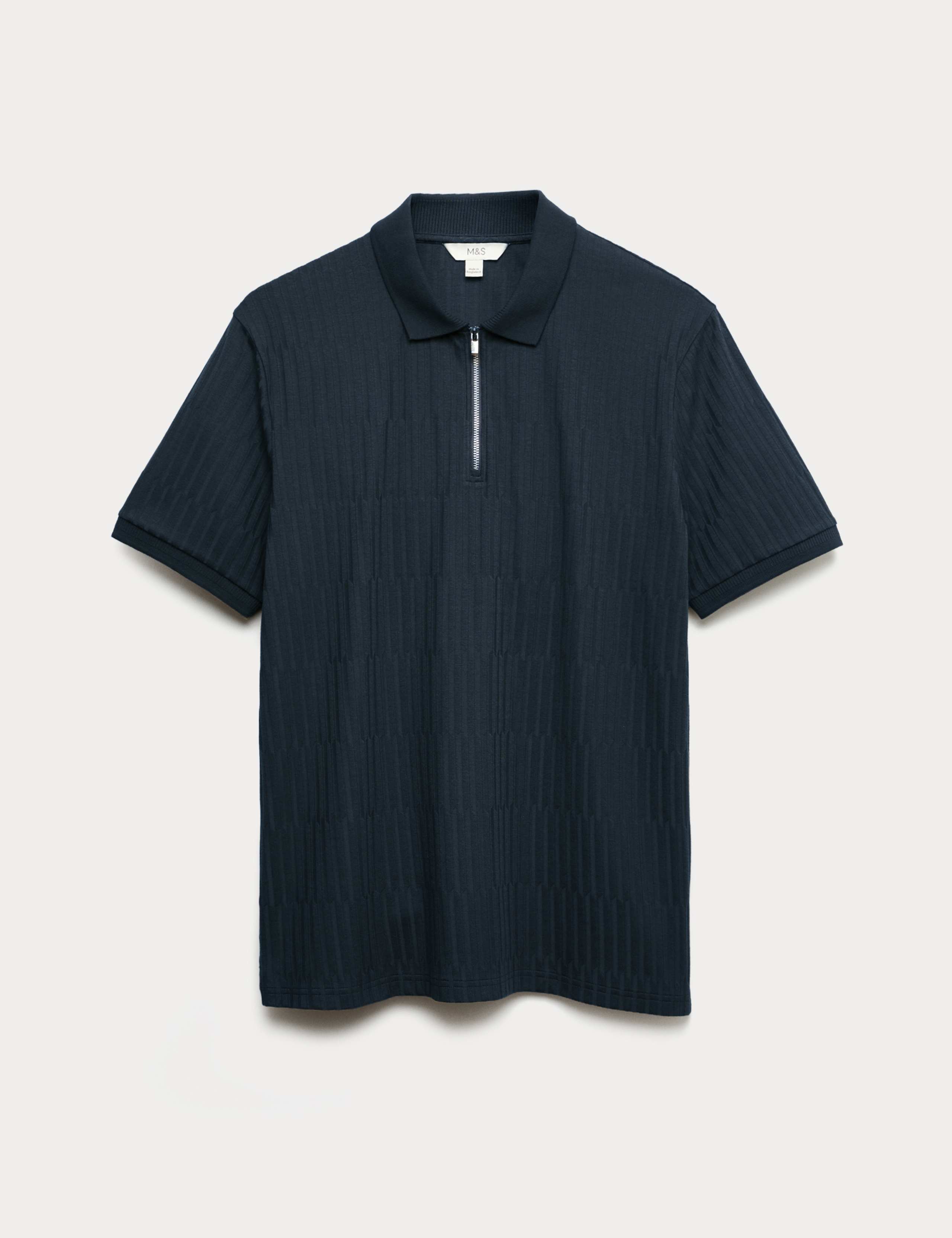Cotton Rich Jacquard Zip Up Polo Shirt 2 of 6