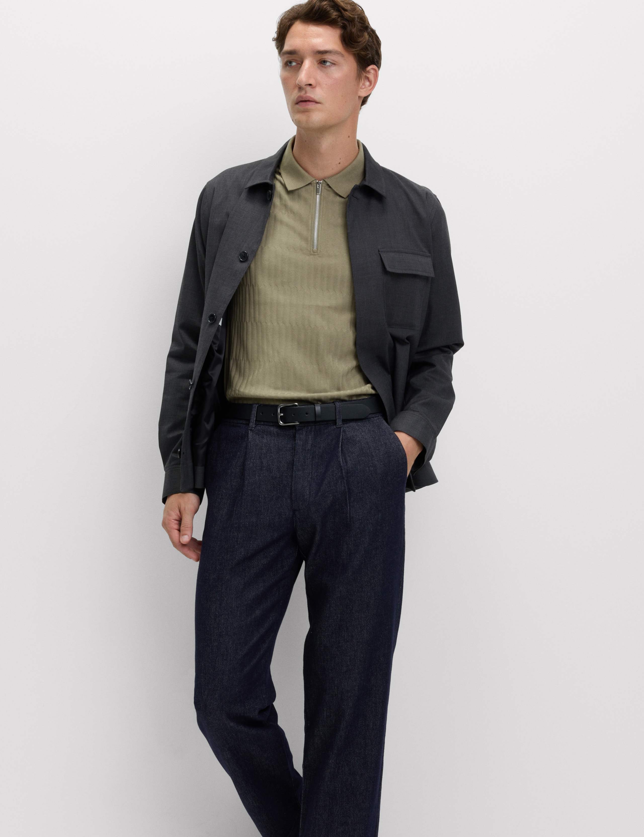 Cotton Rich Jacquard Zip Up Polo Shirt 4 of 5