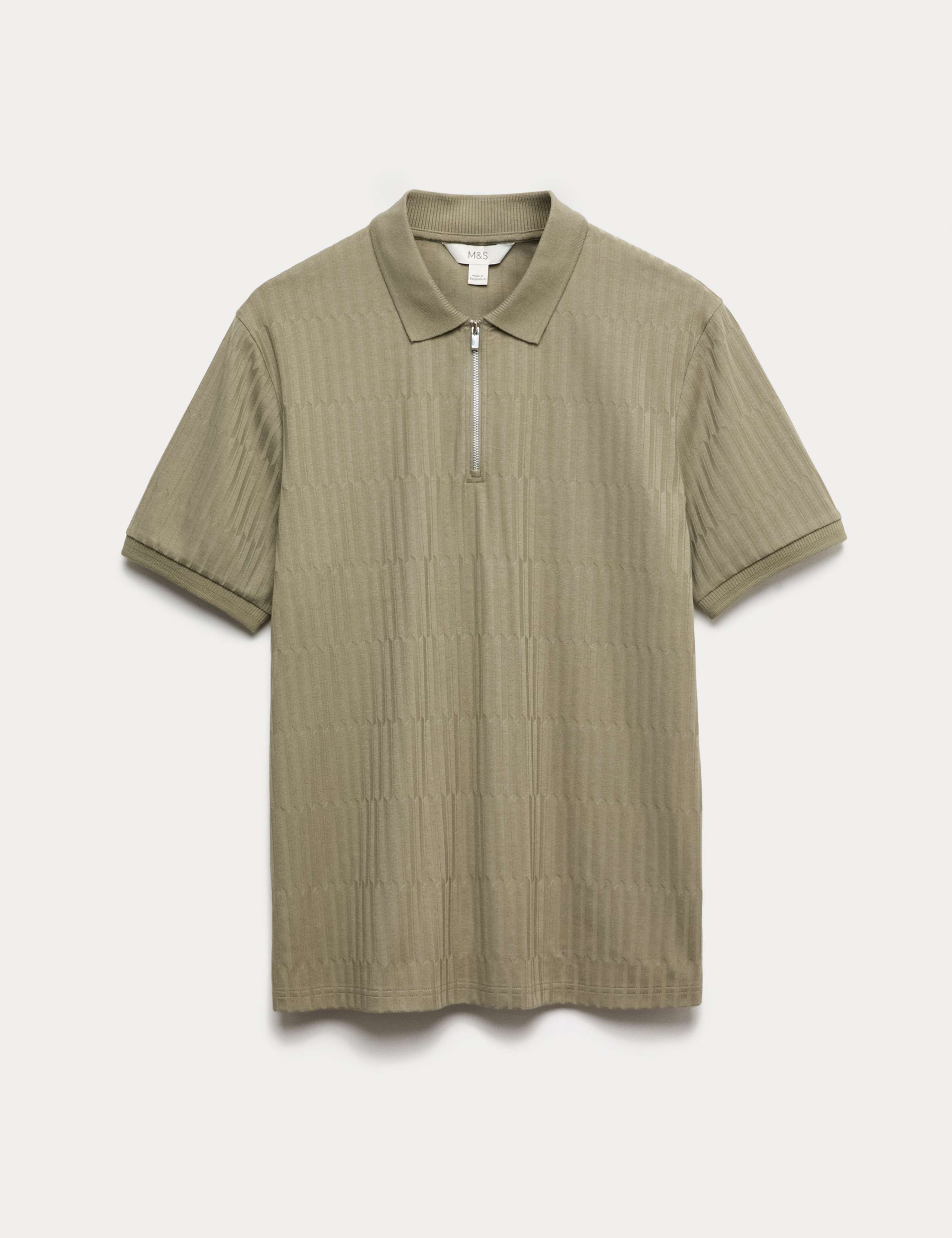 Cotton Rich Jacquard Zip Up Polo Shirt 2 of 5