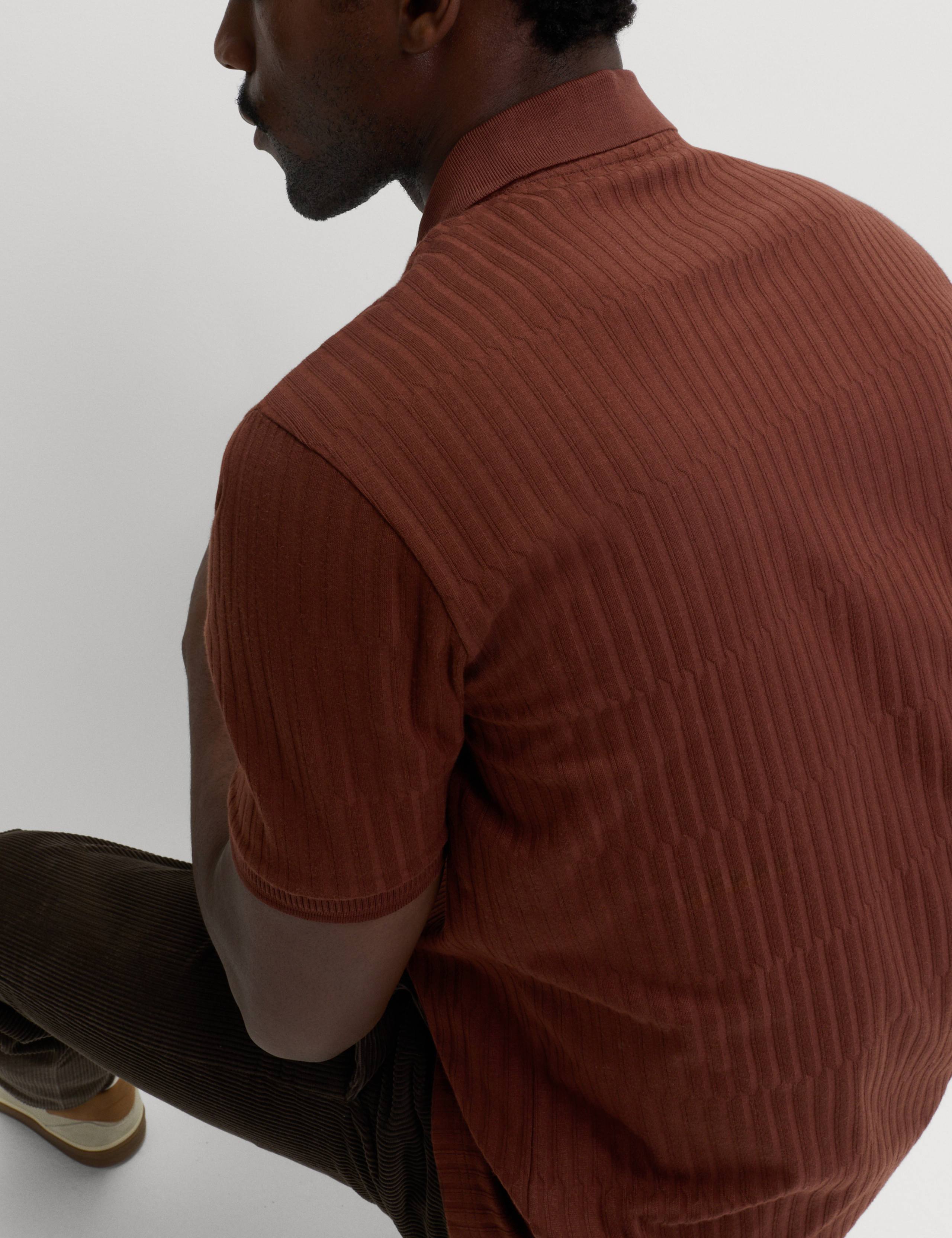Cotton Rich Jacquard Zip Up Polo Shirt 4 of 5