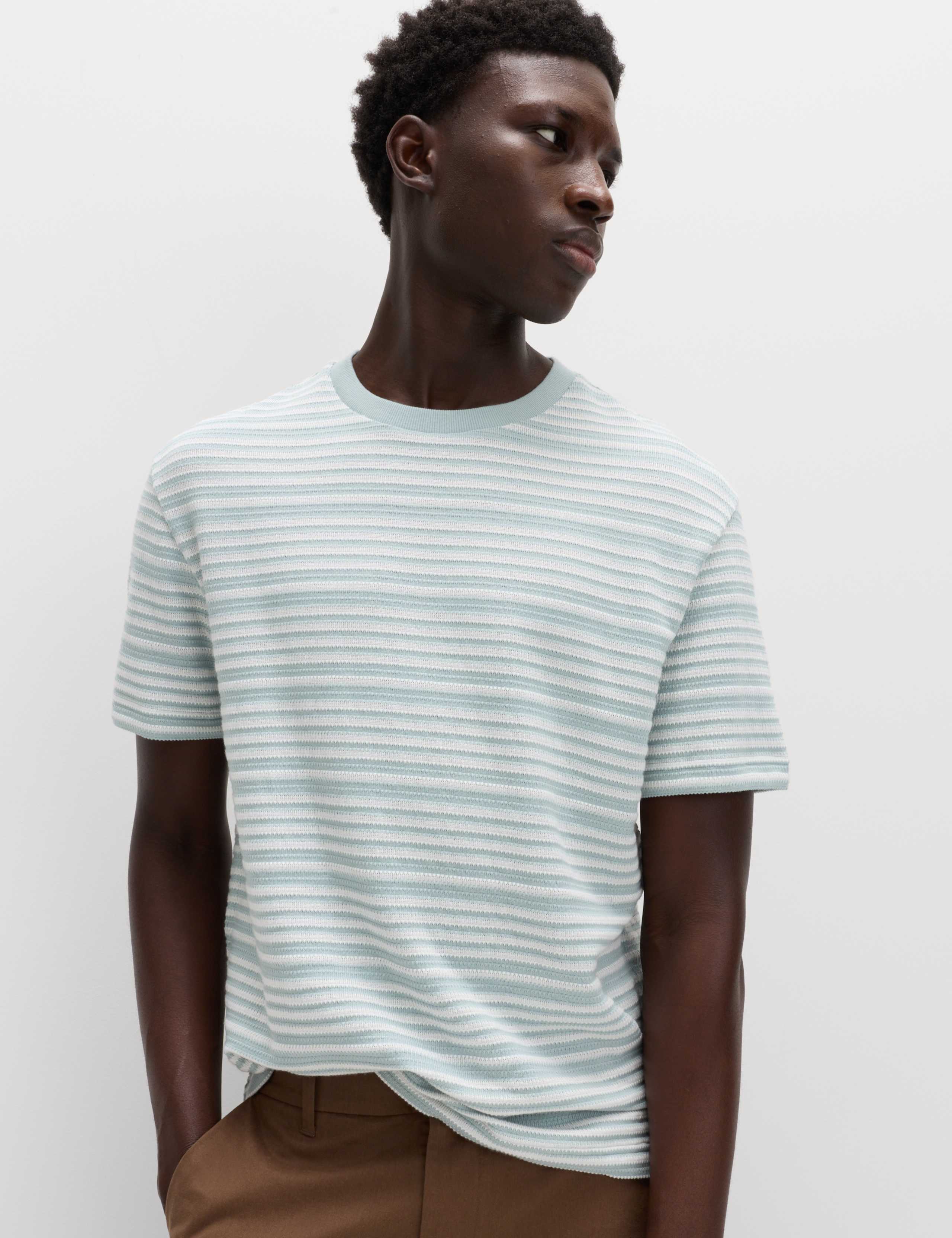 Relaxed Fit Cotton Rich Textured Striped T-Shirt 1 of 7