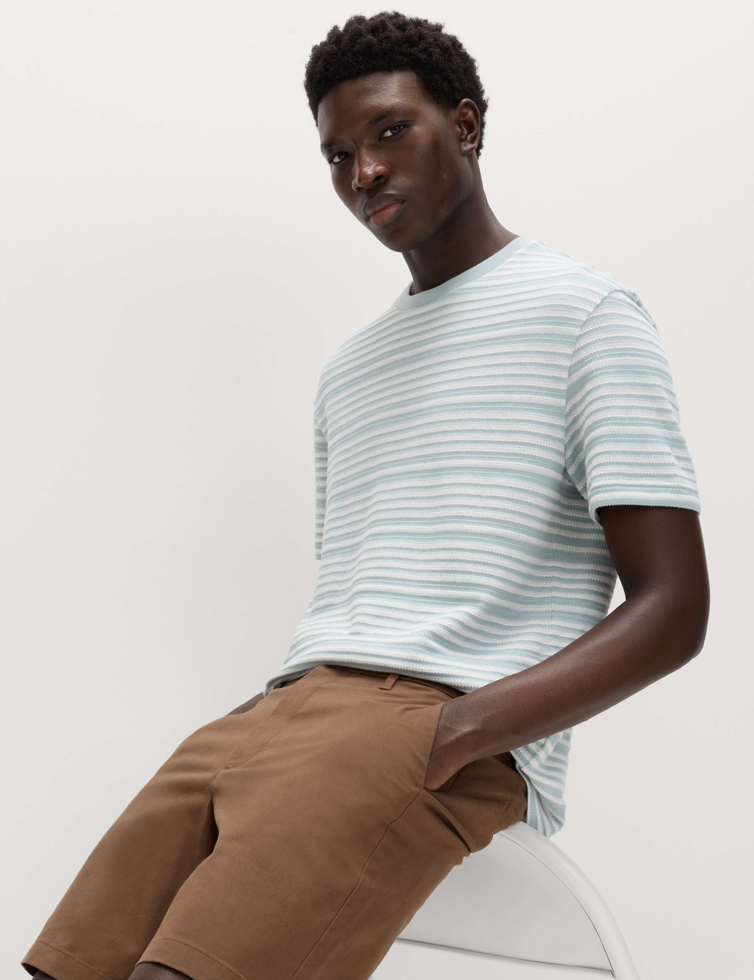Relaxed Fit Cotton Rich Textured Striped T-Shirt 4 of 7