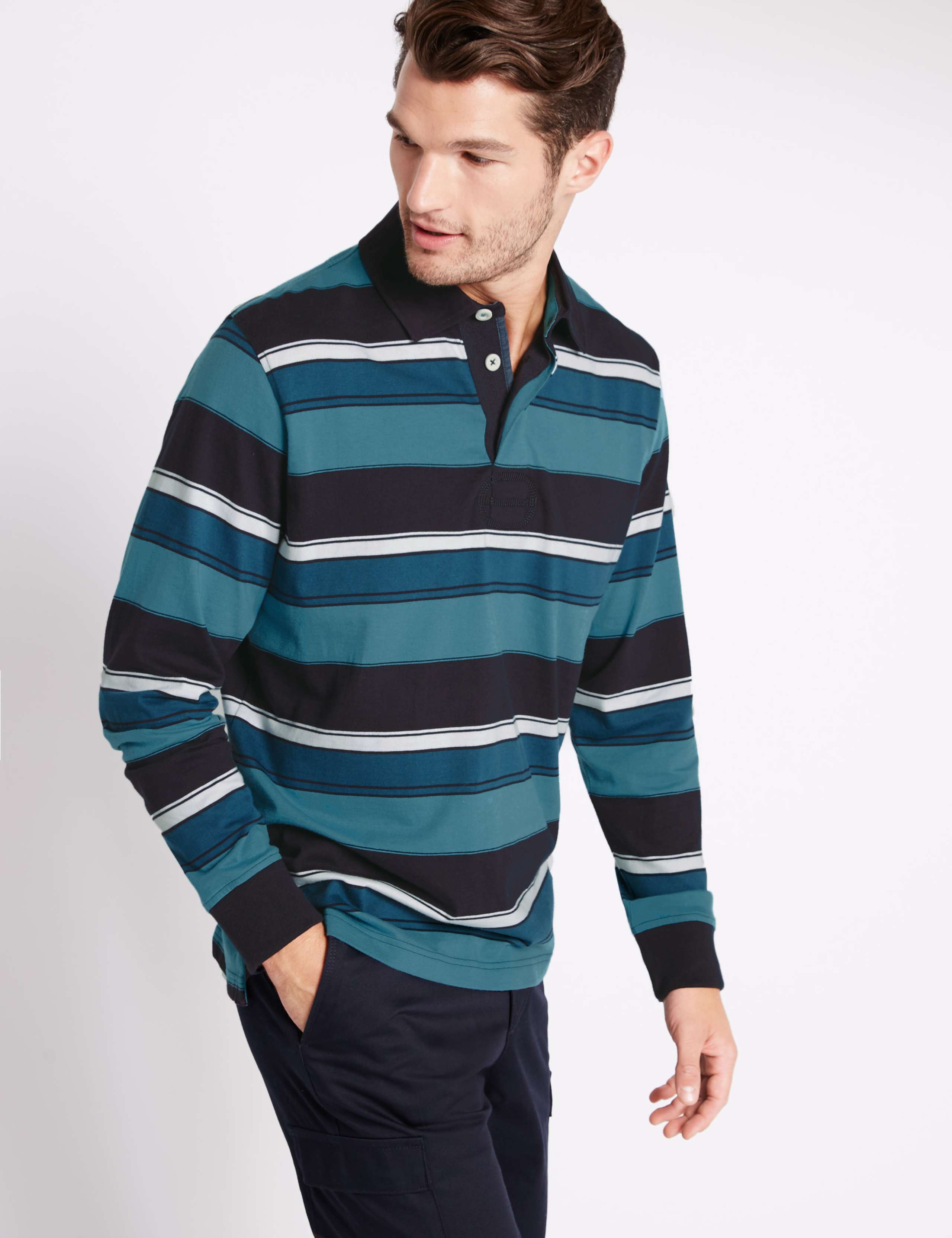 Pure Cotton Striped Rugby Top 1 of 3