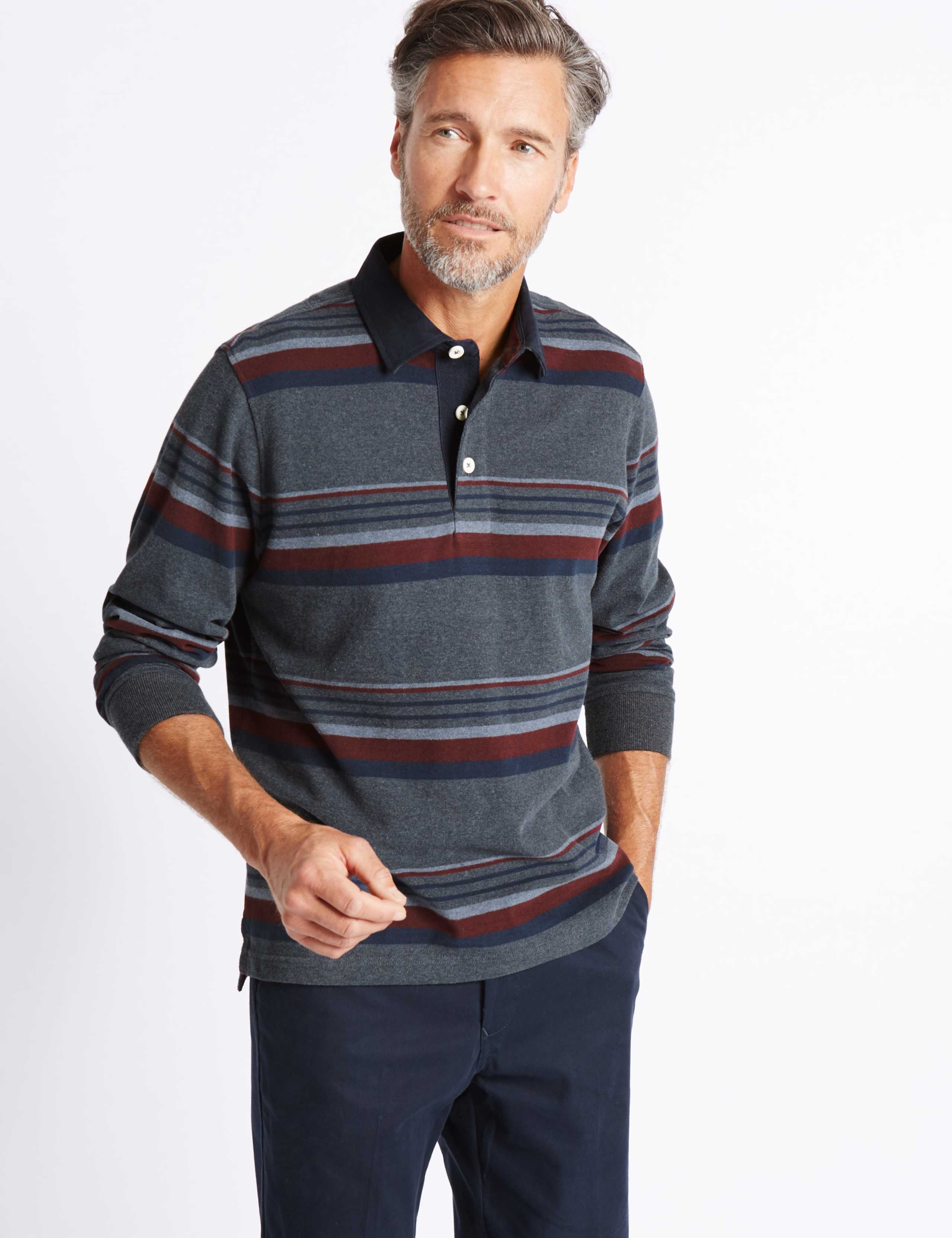 Pure Cotton Striped Rugby Top 1 of 3