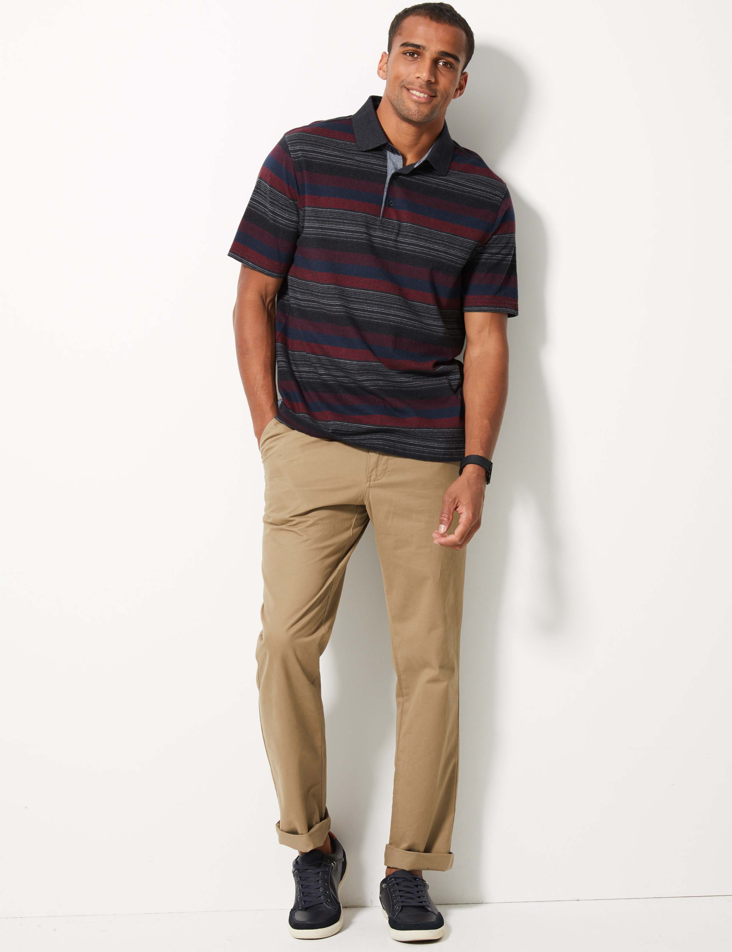 Pure Cotton Striped Polo Shirt 1 of 3