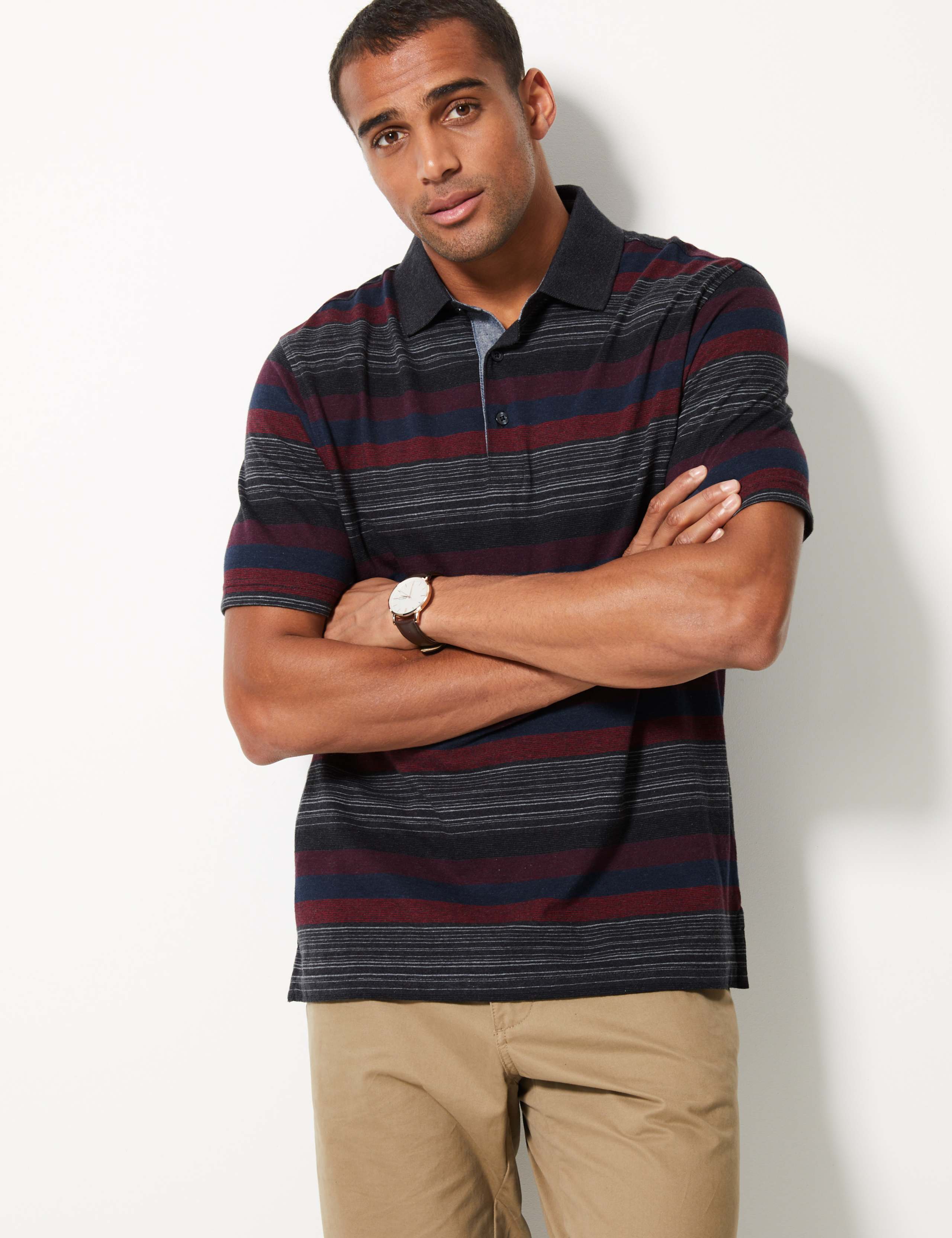 Pure Cotton Striped Polo Shirt 2 of 3