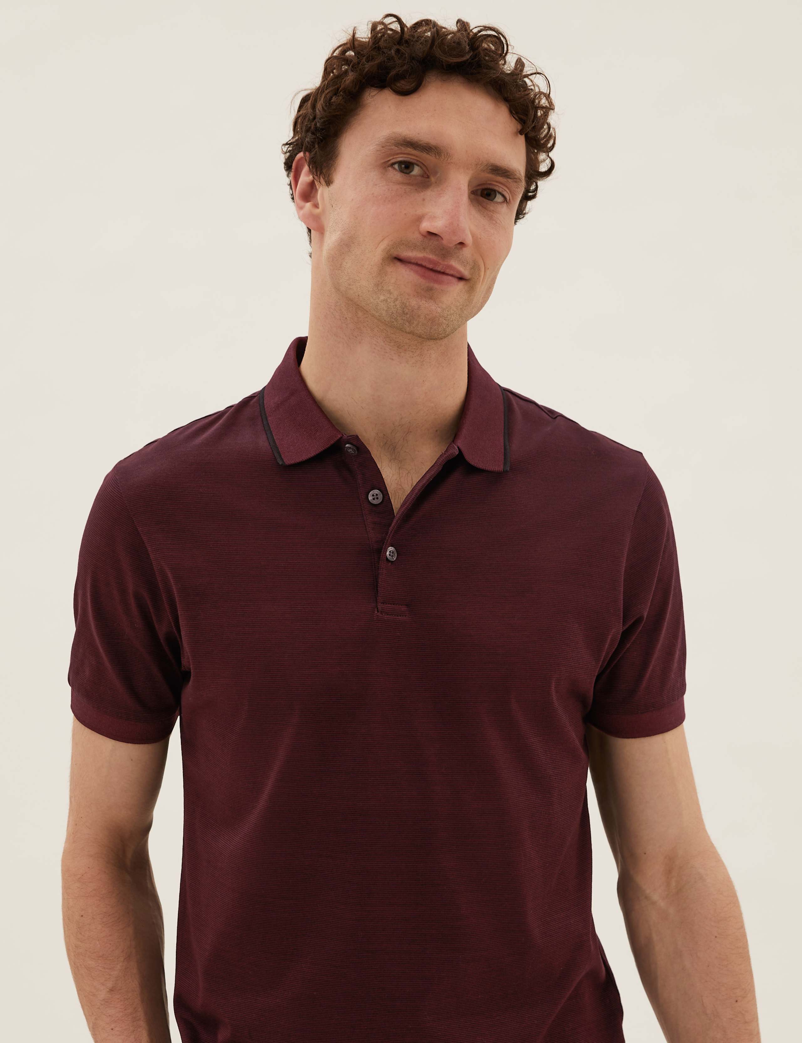 Premium Pure Cotton Striped Polo Shirt 1 of 4