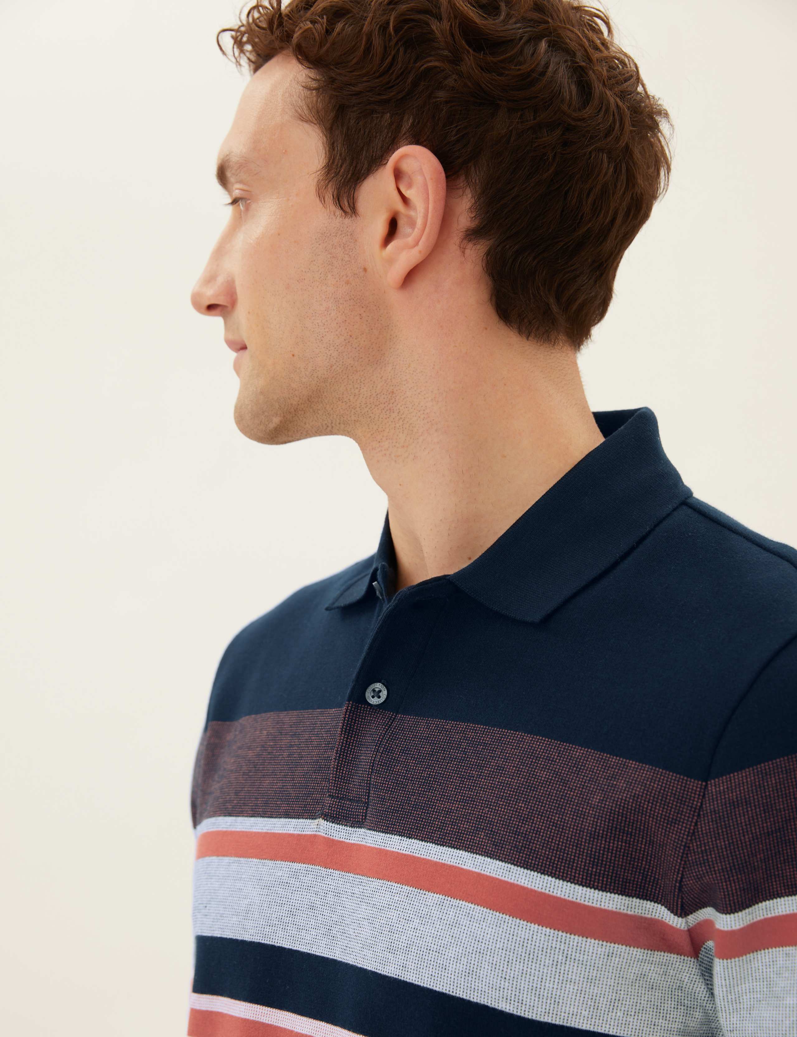Pure Cotton Double Knit Striped Polo Shirt 2 of 3