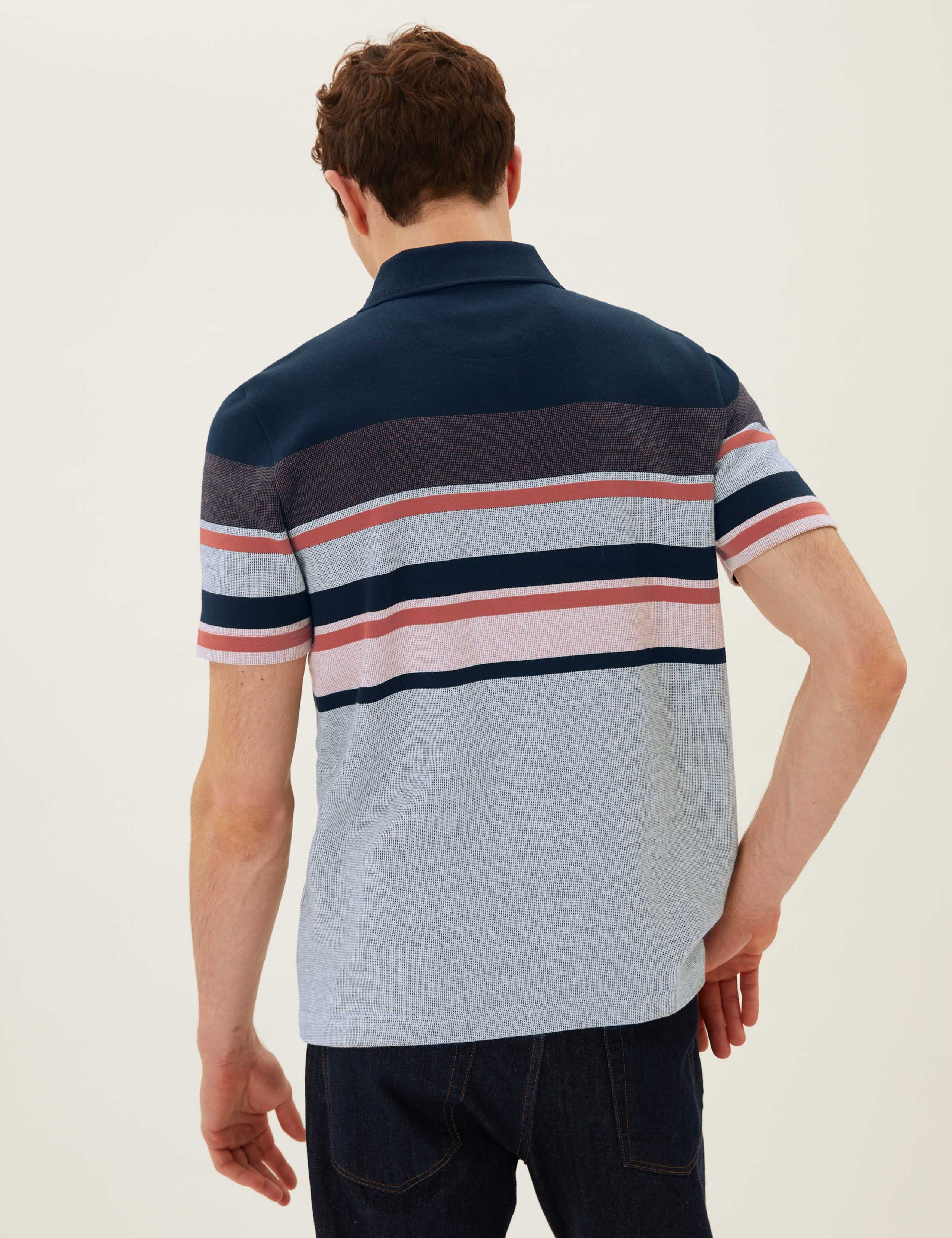Pure Cotton Double Knit Striped Polo Shirt 3 of 3