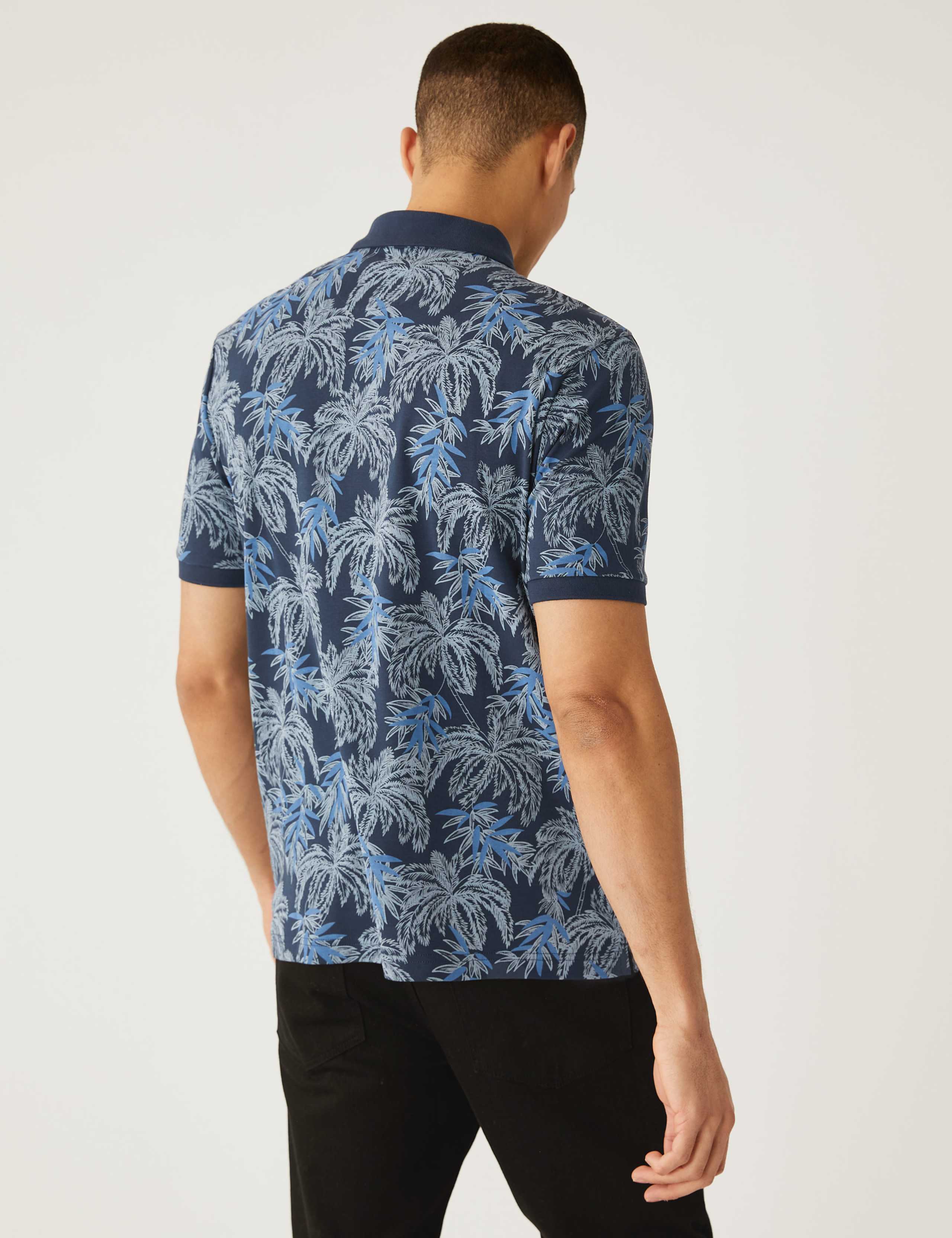 Pure Cotton Palm Print Polo Shirt 3 of 4