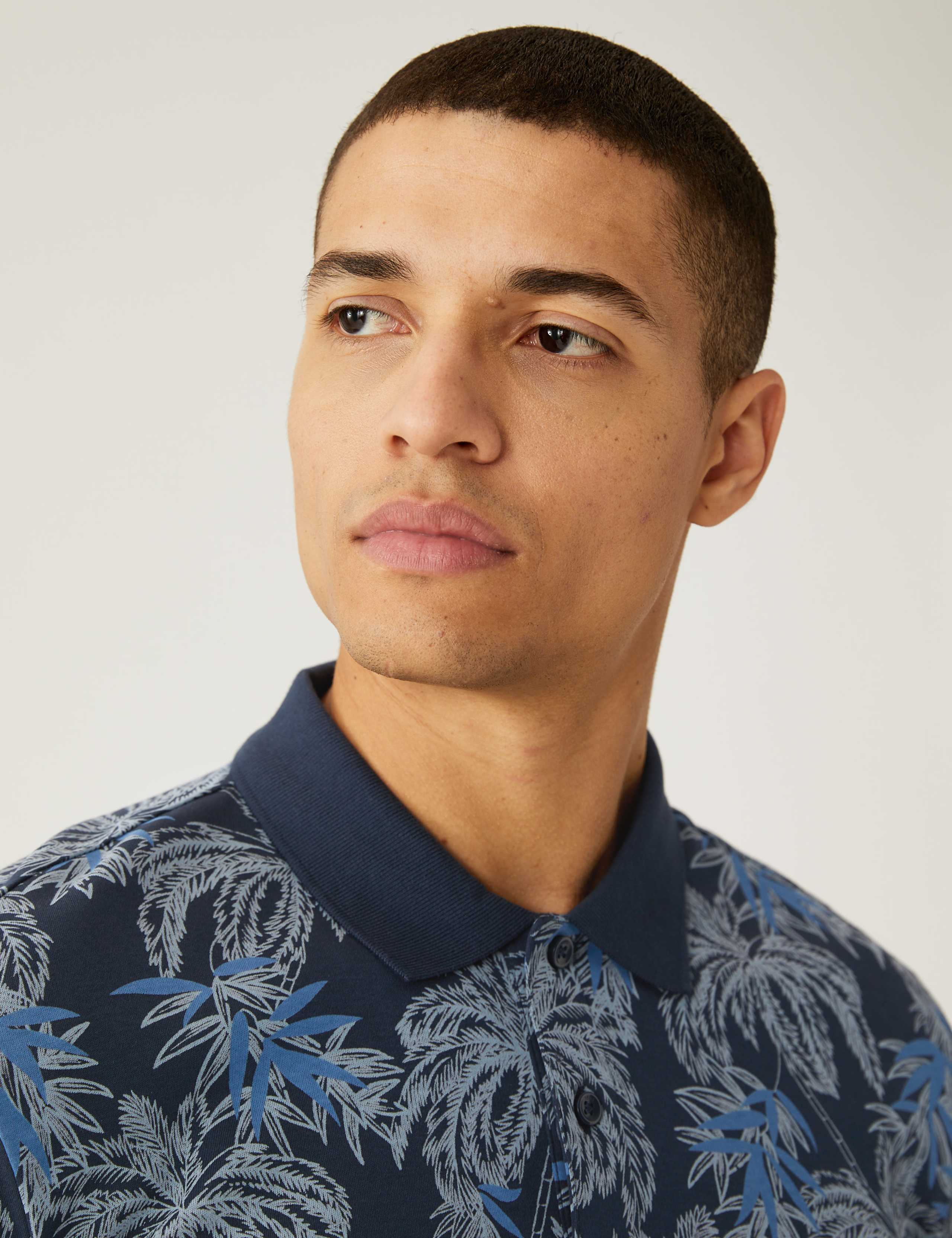 Pure Cotton Palm Print Polo Shirt 4 of 4