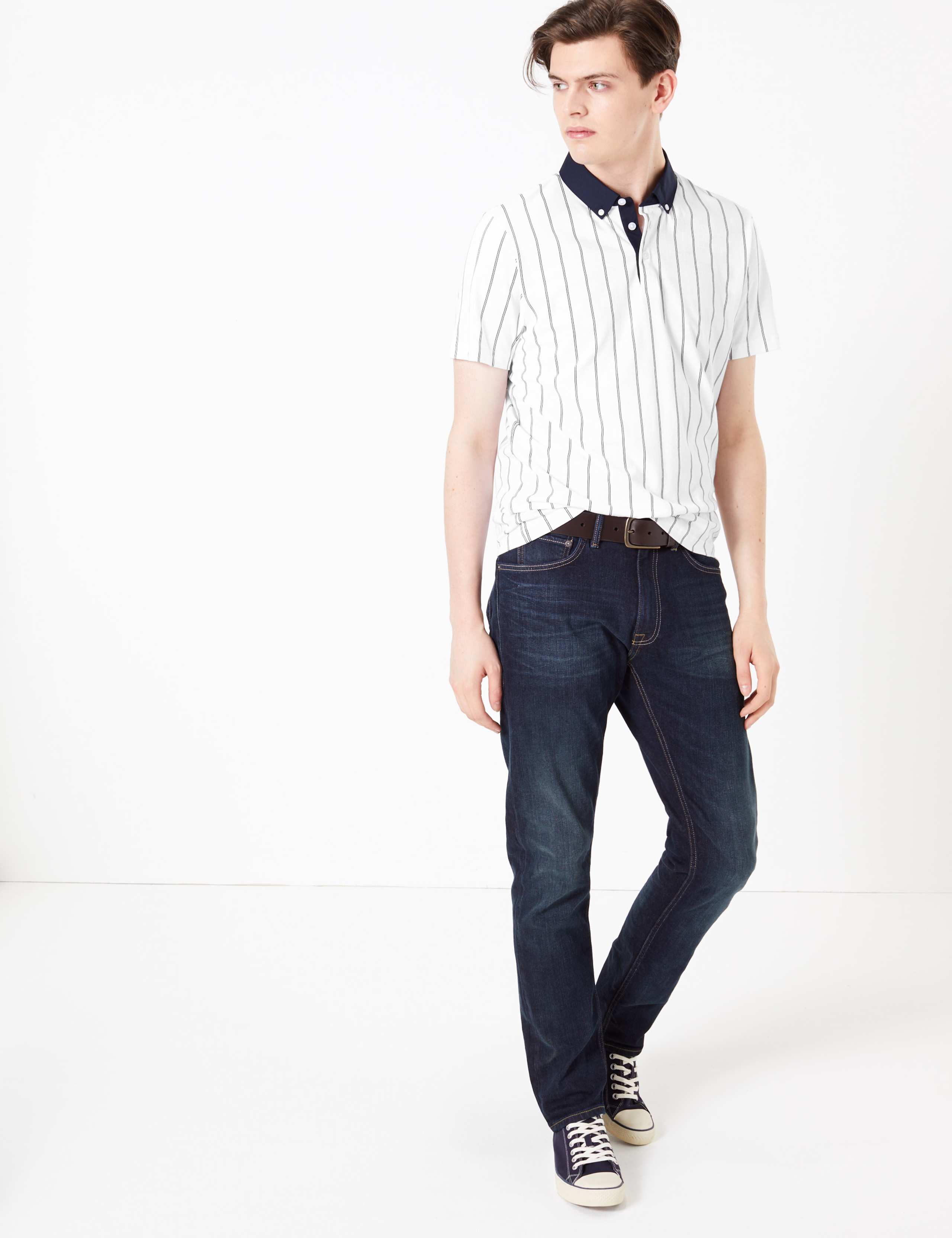 Cotton Vertical Striped Polo Shirt 3 of 4