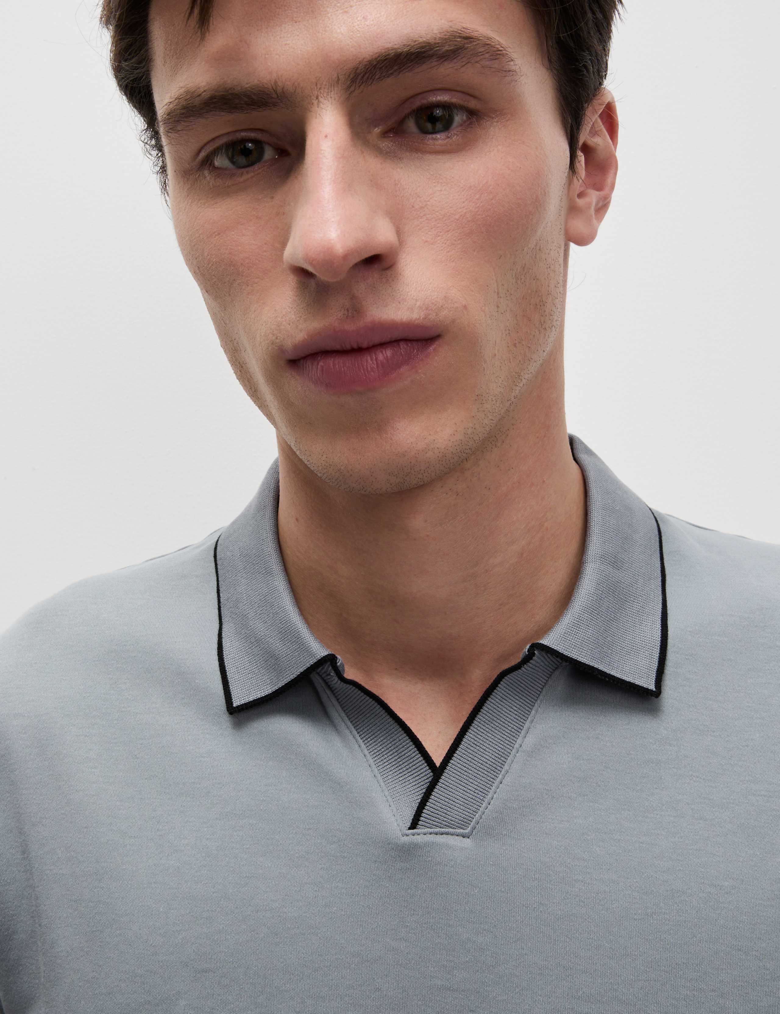 Pure Cotton Tipped Long Sleeve Polo Shirt 1 of 5