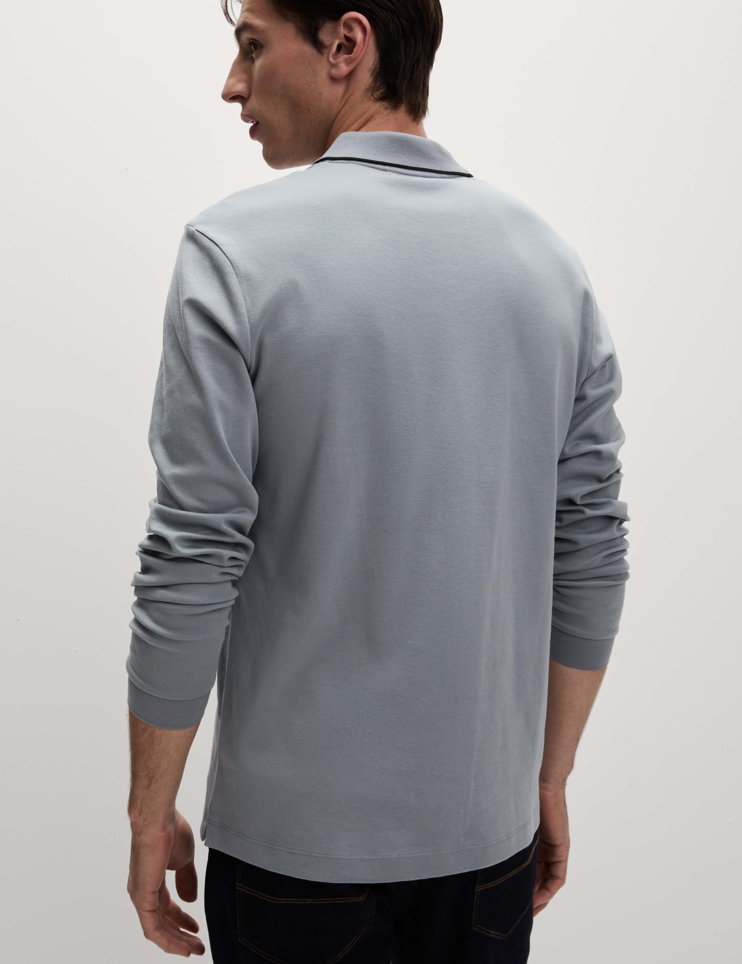 Pure Cotton Tipped Long Sleeve Polo Shirt 4 of 5