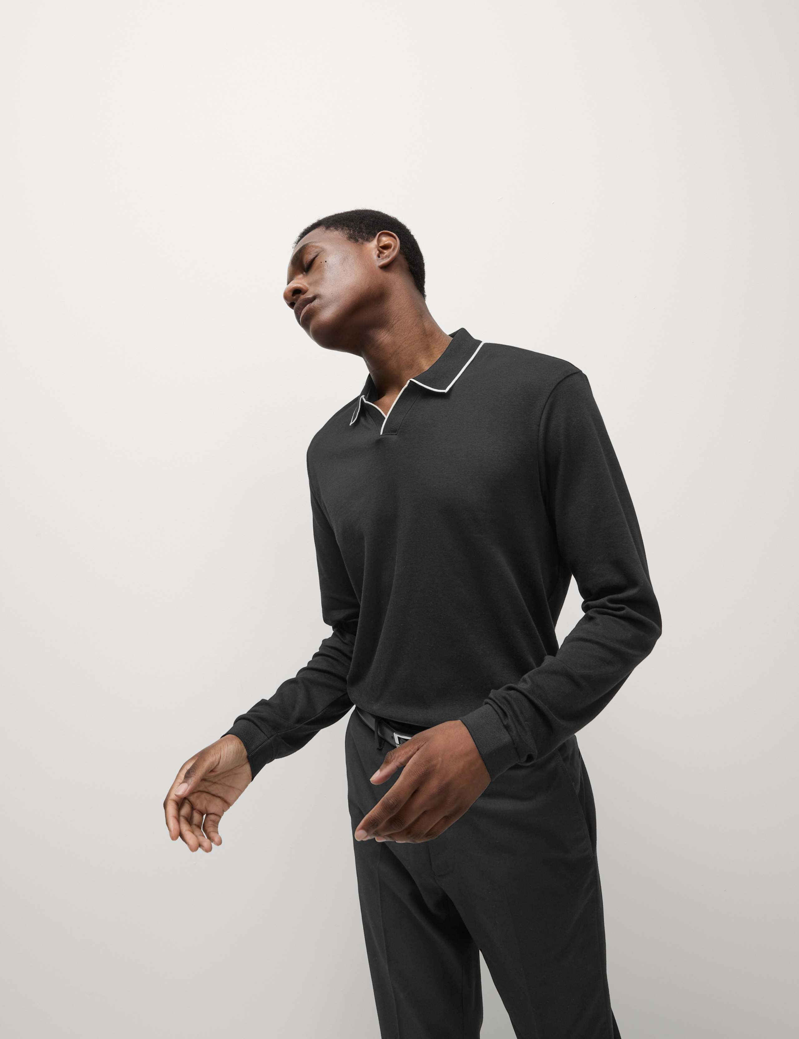 Pure Cotton Tipped Long Sleeve Polo Shirt 3 of 6