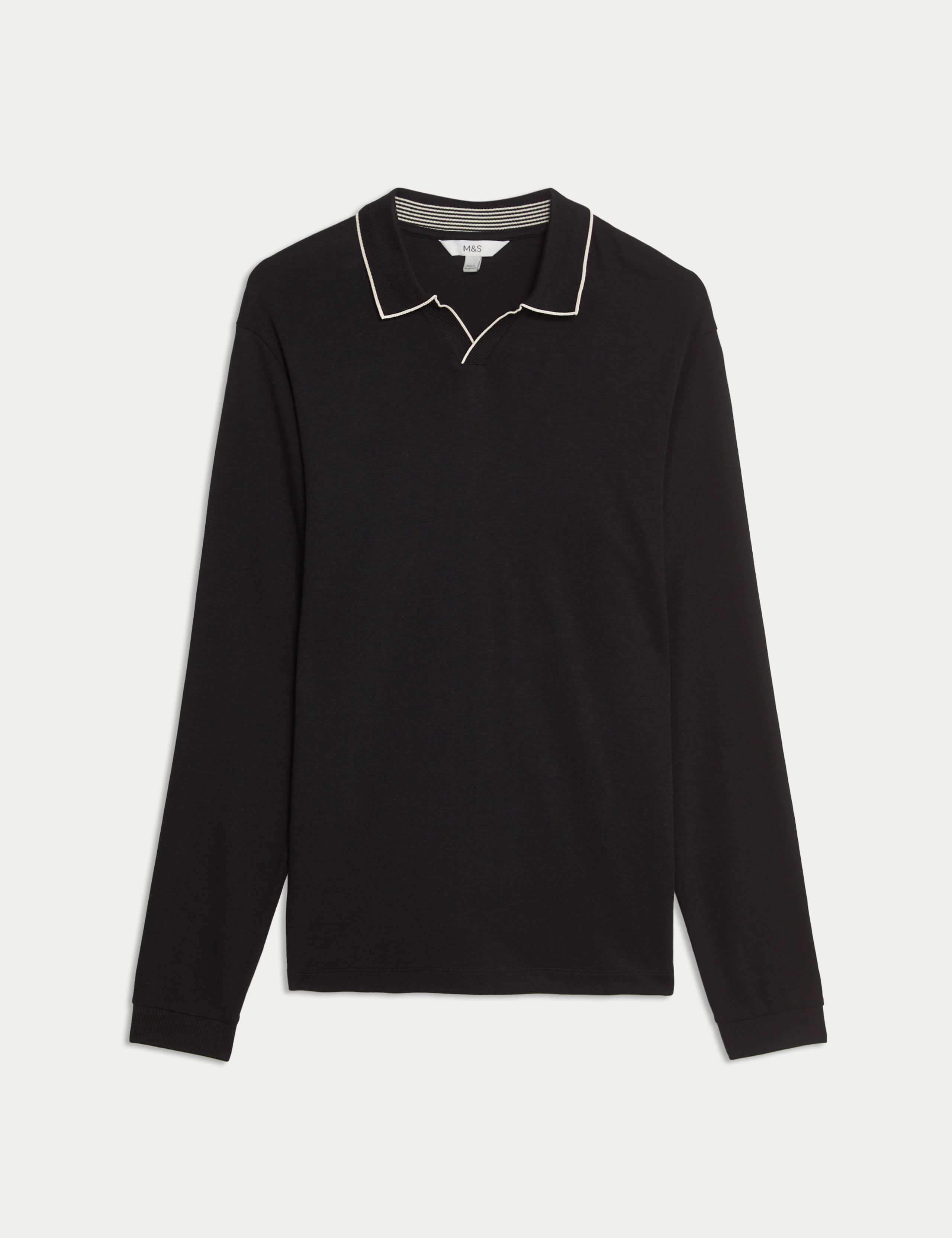 Pure Cotton Tipped Long Sleeve Polo Shirt 2 of 6