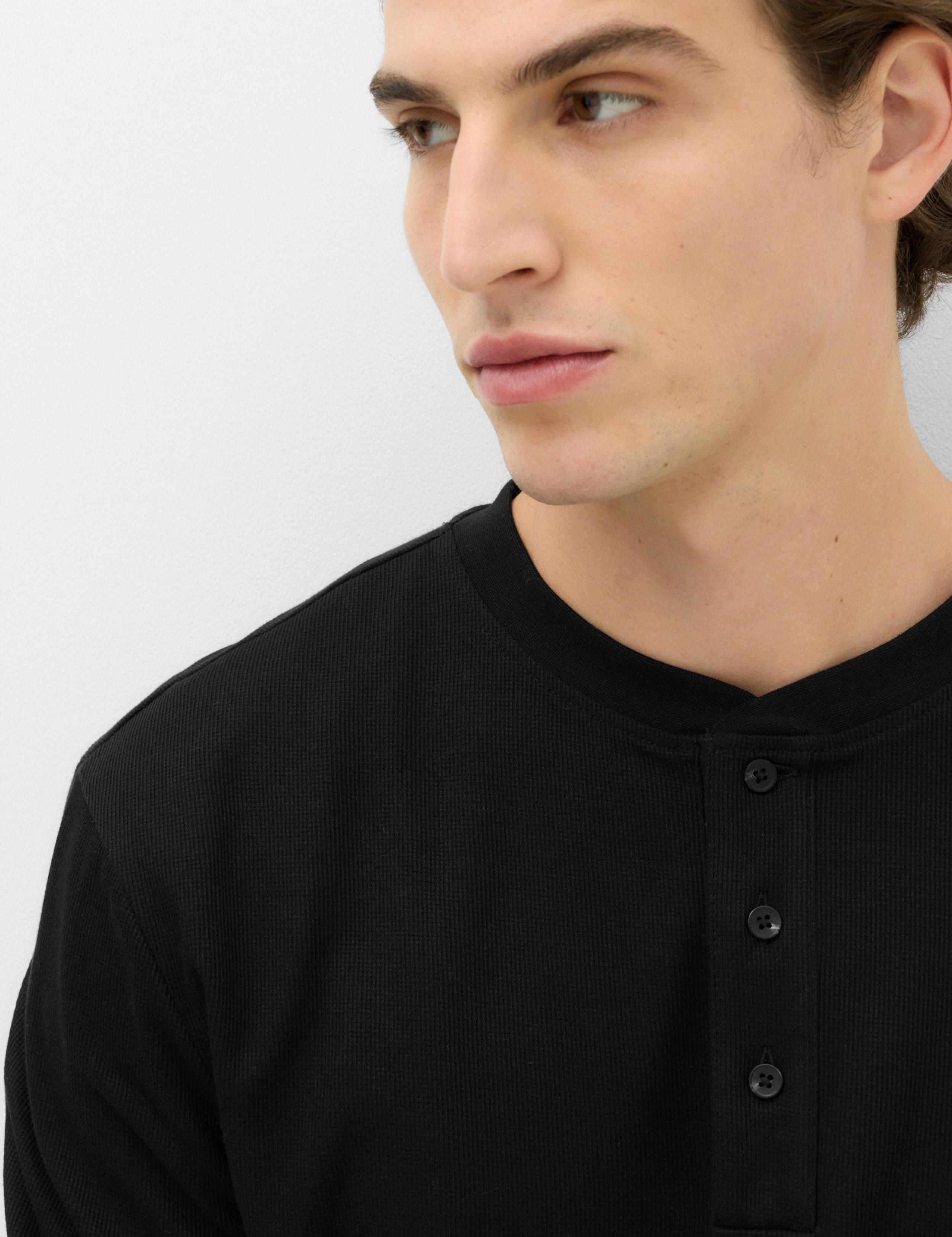 Cotton Rich Waffle Henley Long Sleeve T-Shirt 3 of 6