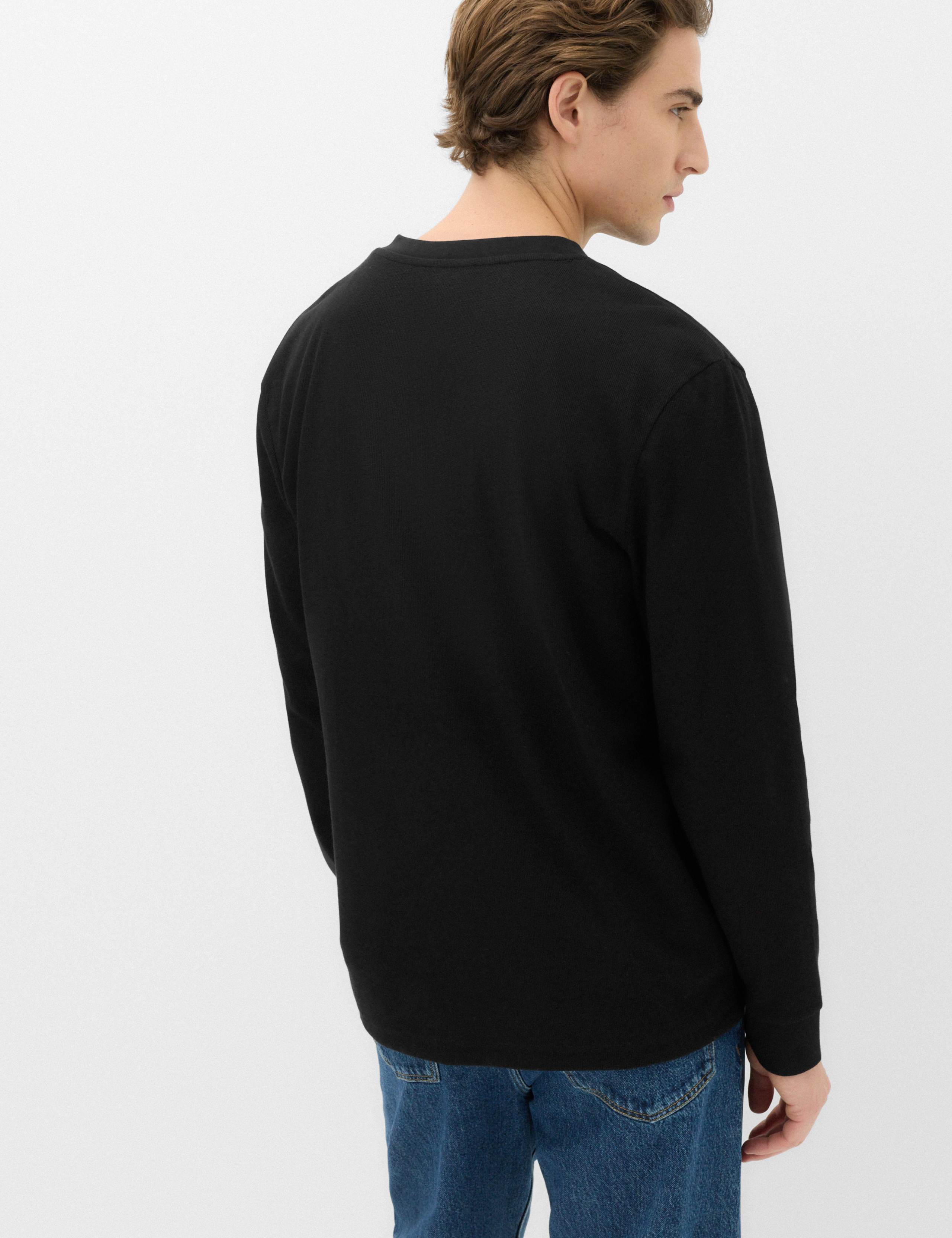 Cotton Rich Waffle Henley Long Sleeve T-Shirt 5 of 6