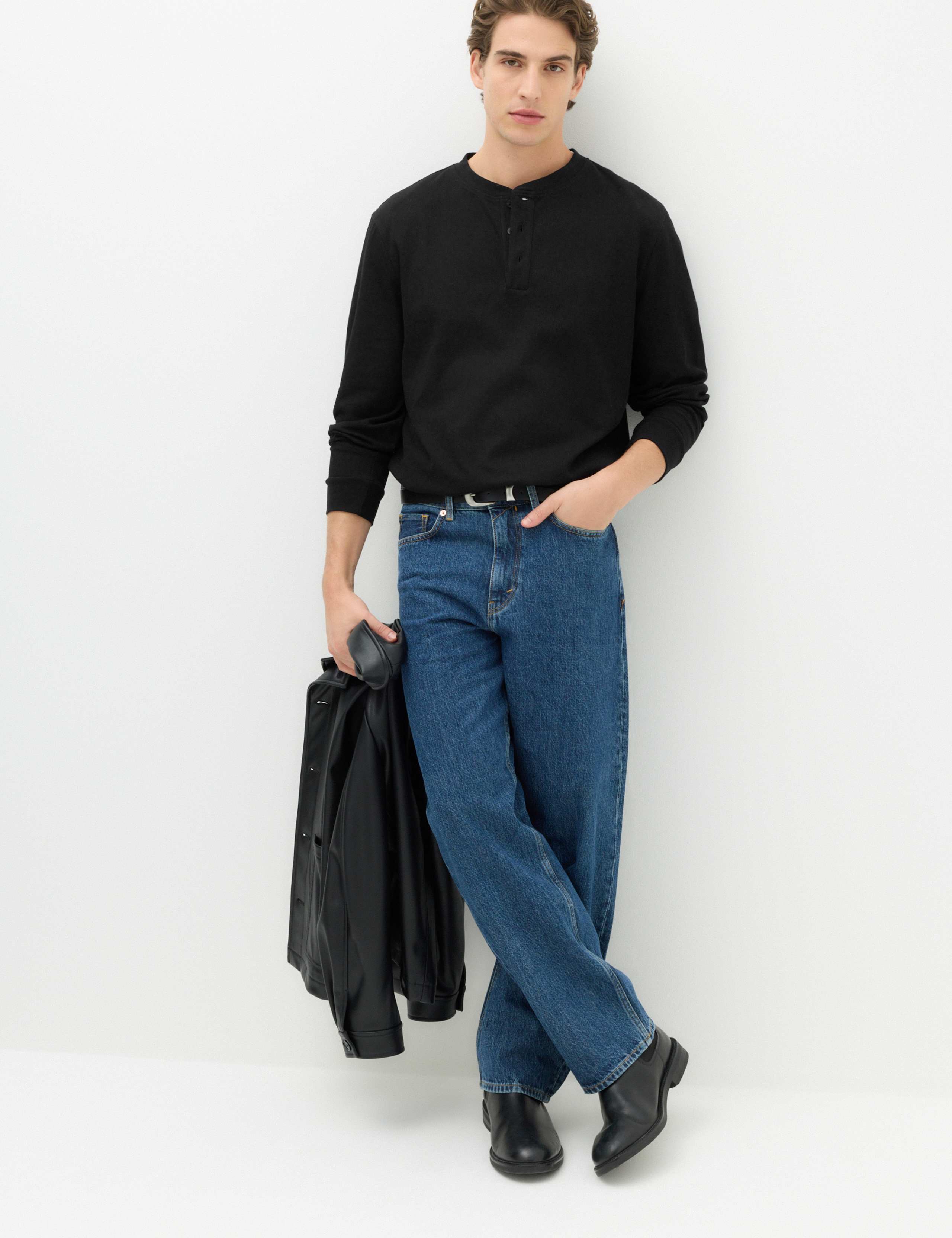 Cotton Rich Waffle Henley Long Sleeve T-Shirt 6 of 6