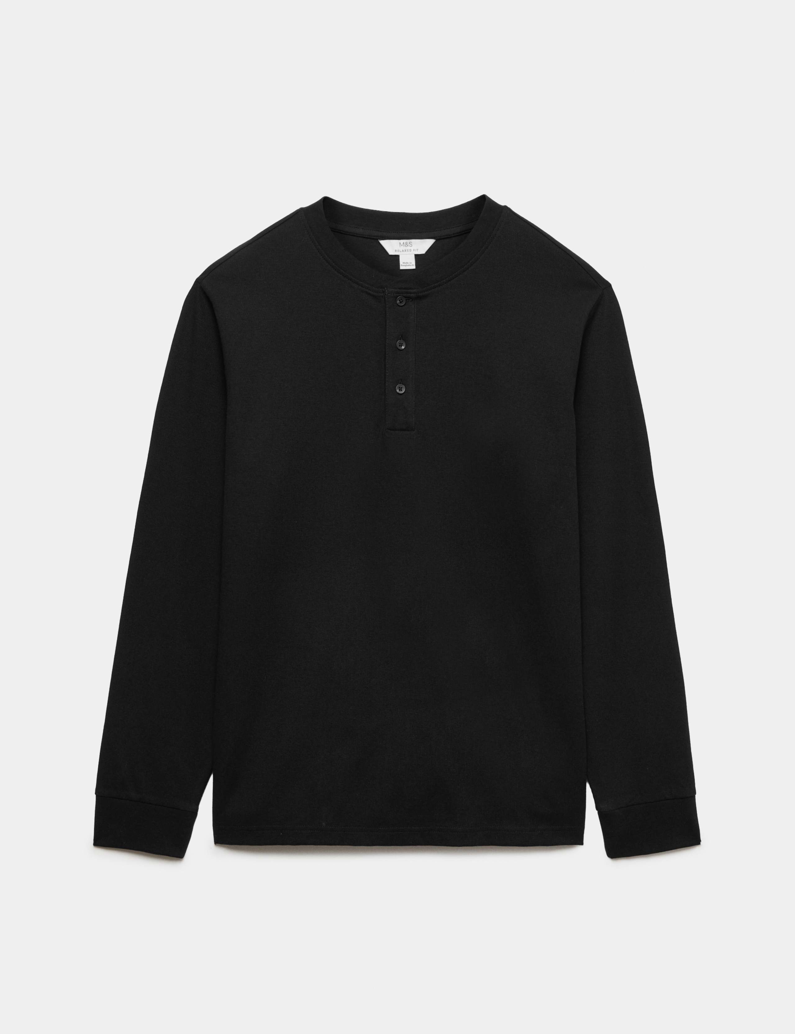 Cotton Rich Waffle Henley Long Sleeve T-Shirt 2 of 6