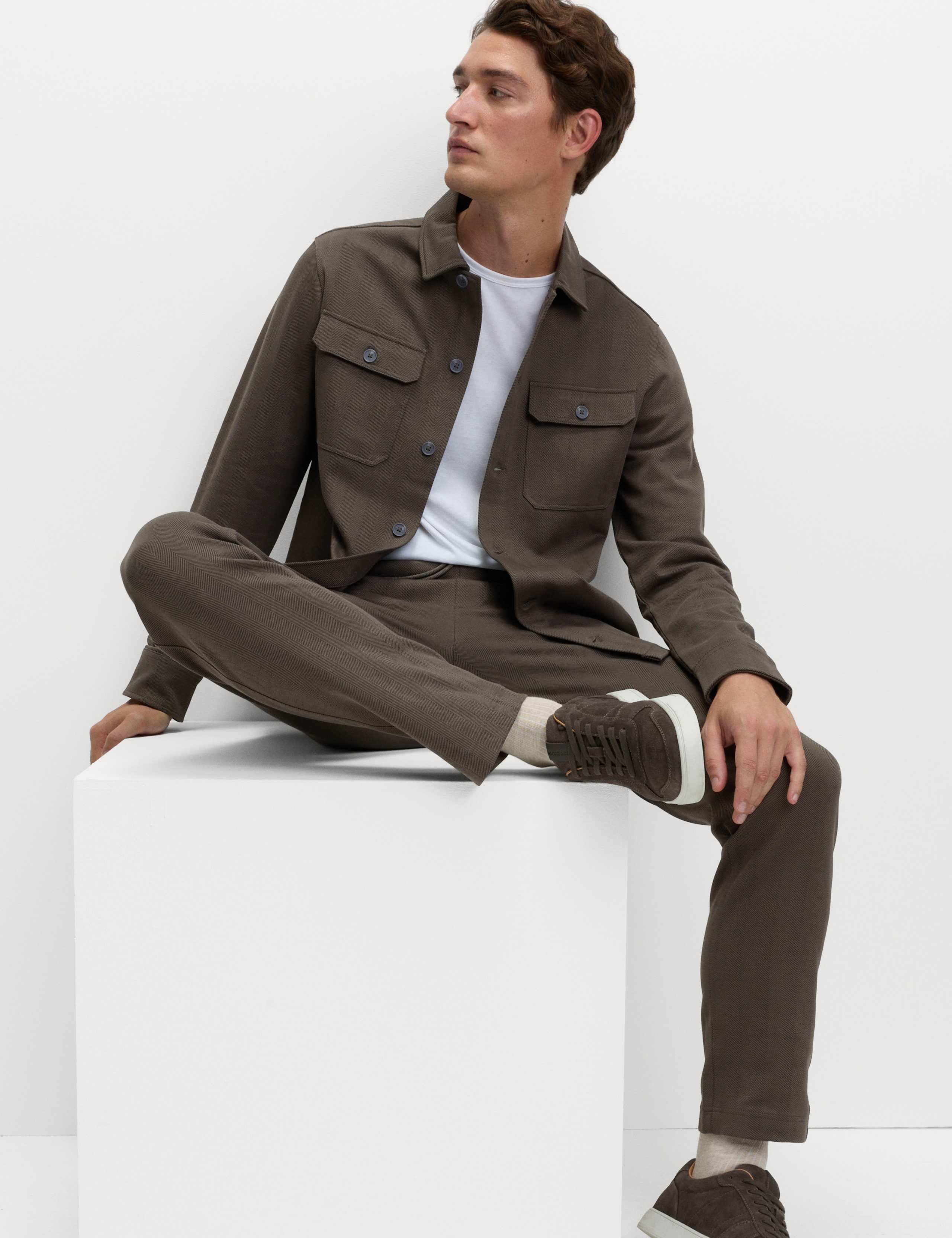 Cotton Rich Herringbone Joggers 1 of 6