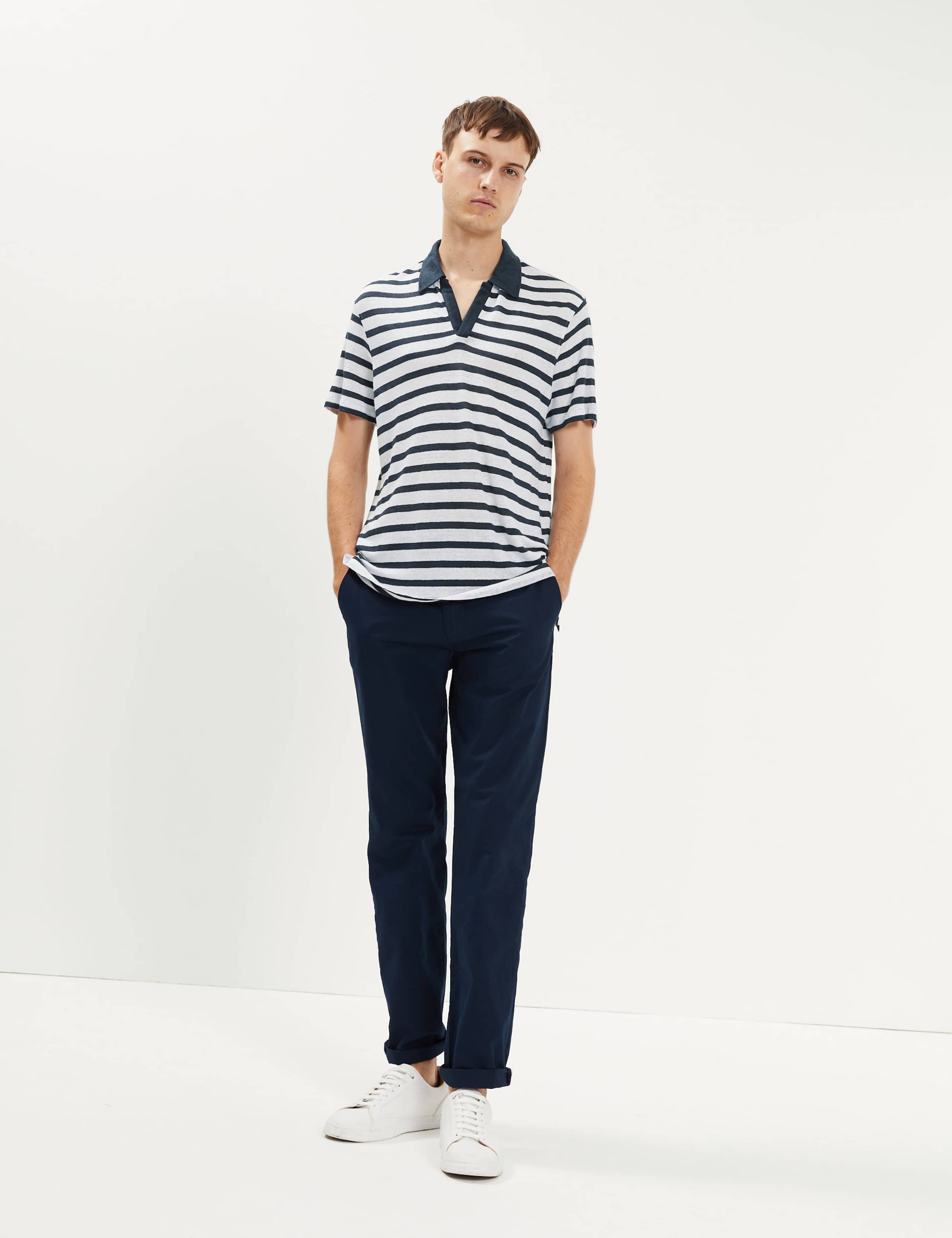 Pure Linen Breton Stripe Polo Shirt 1 of 5
