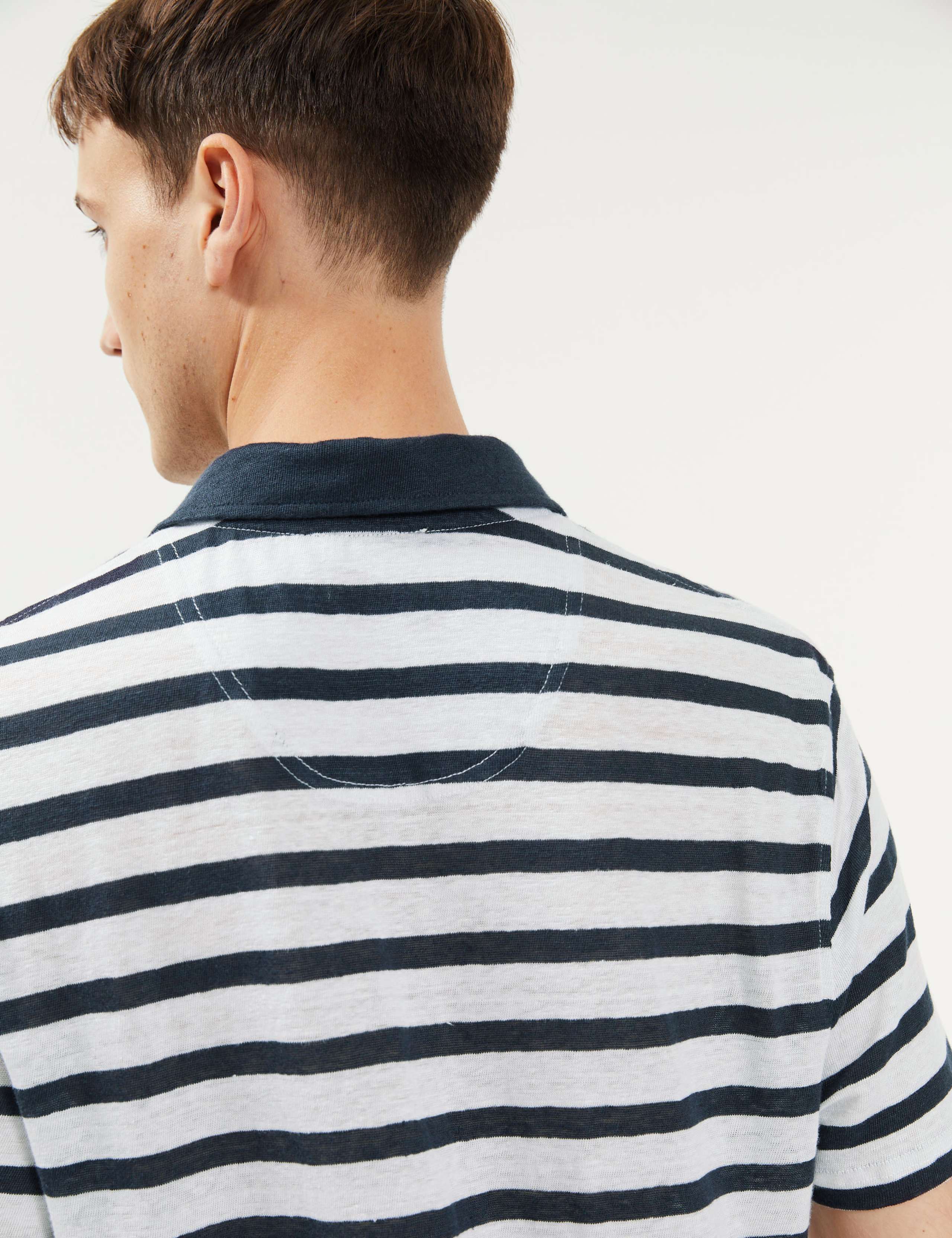 Pure Linen Breton Stripe Polo Shirt 3 of 5