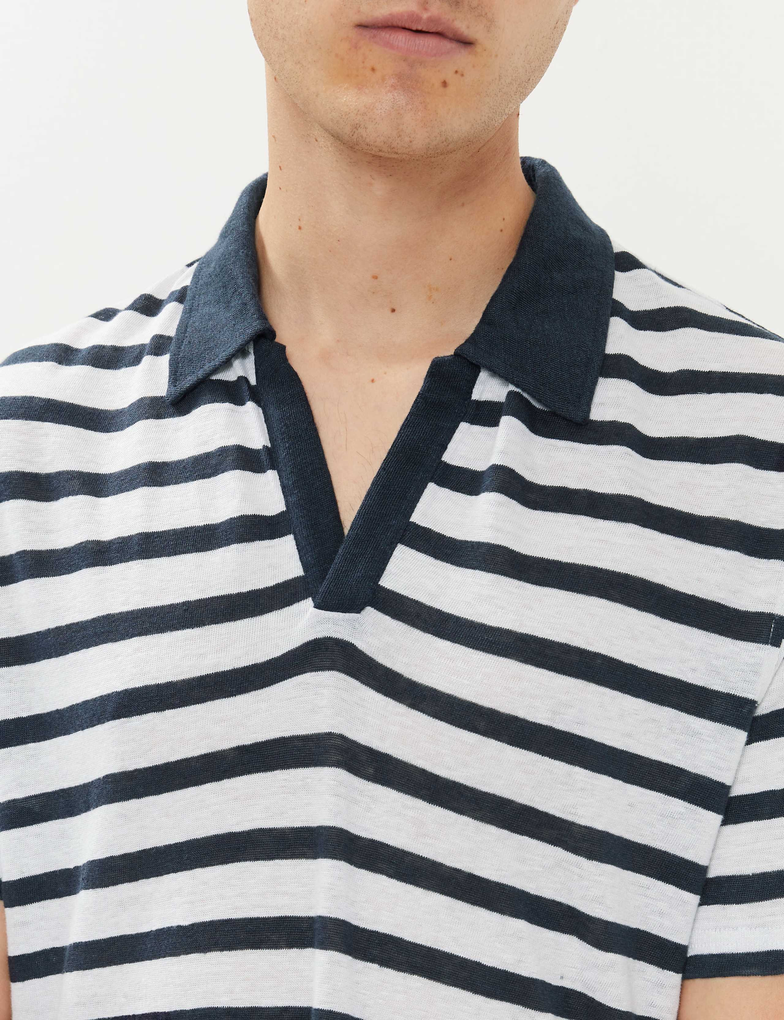 Pure Linen Breton Stripe Polo Shirt 4 of 5