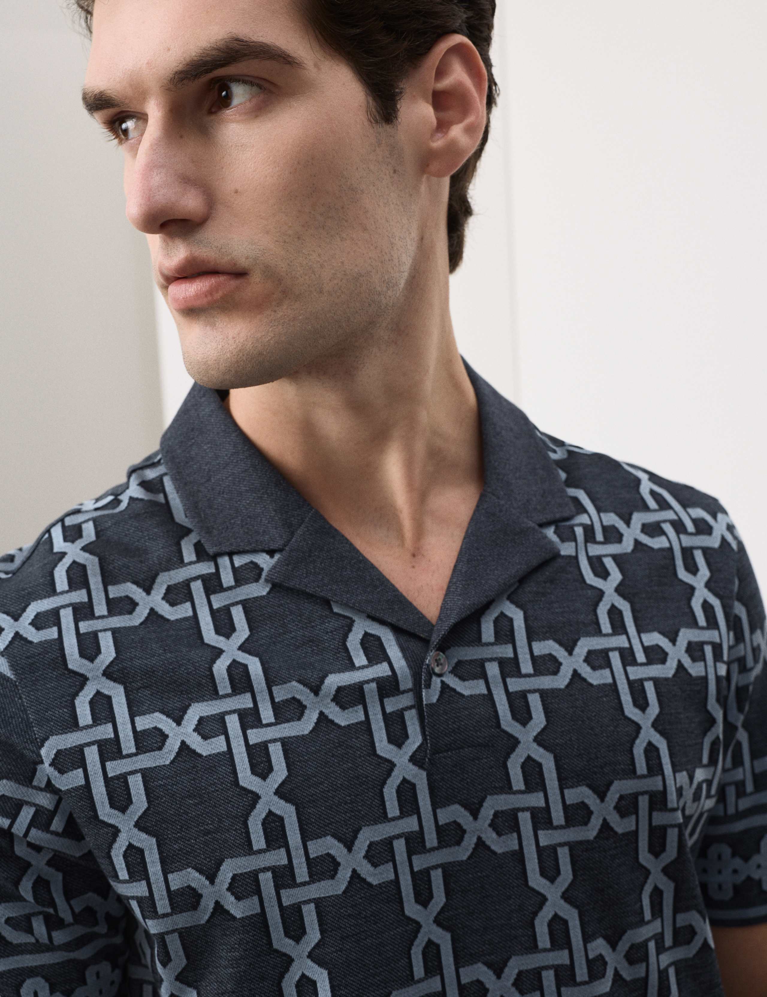 Pure Cotton AOP Geo Revere Jacquard Polo 5 of 5