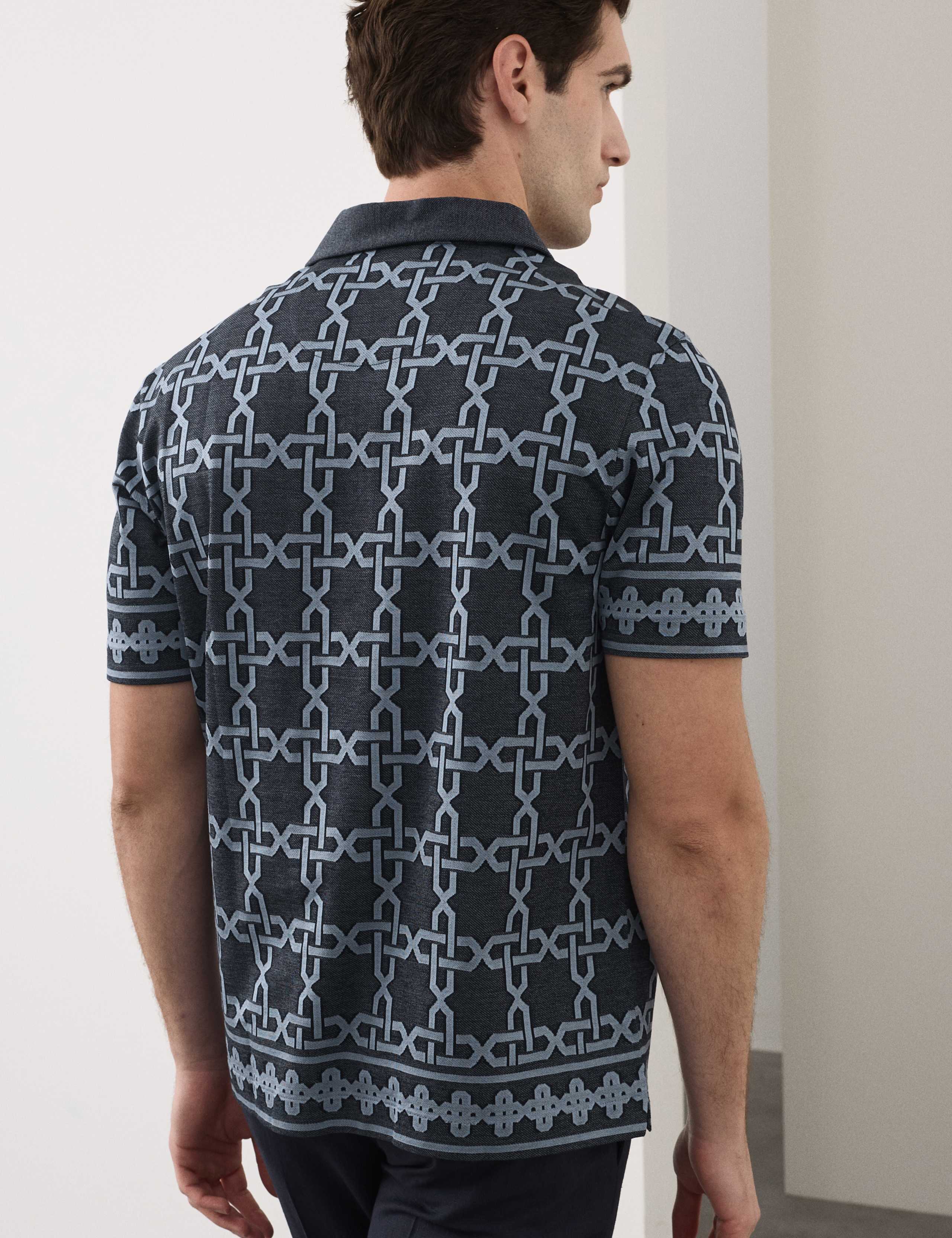 Pure Cotton AOP Geo Revere Jacquard Polo 3 of 5