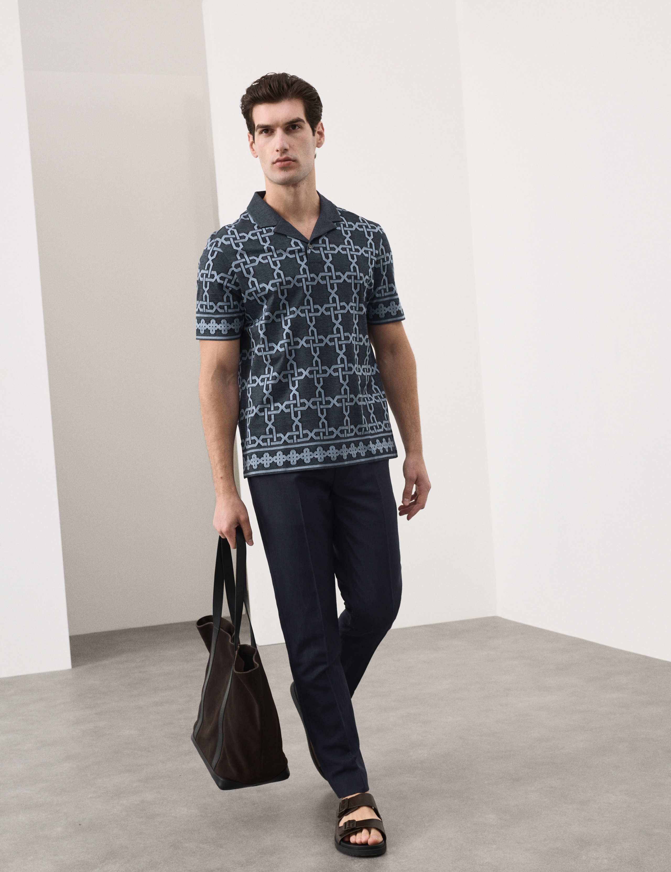 Pure Cotton AOP Geo Revere Jacquard Polo 4 of 5