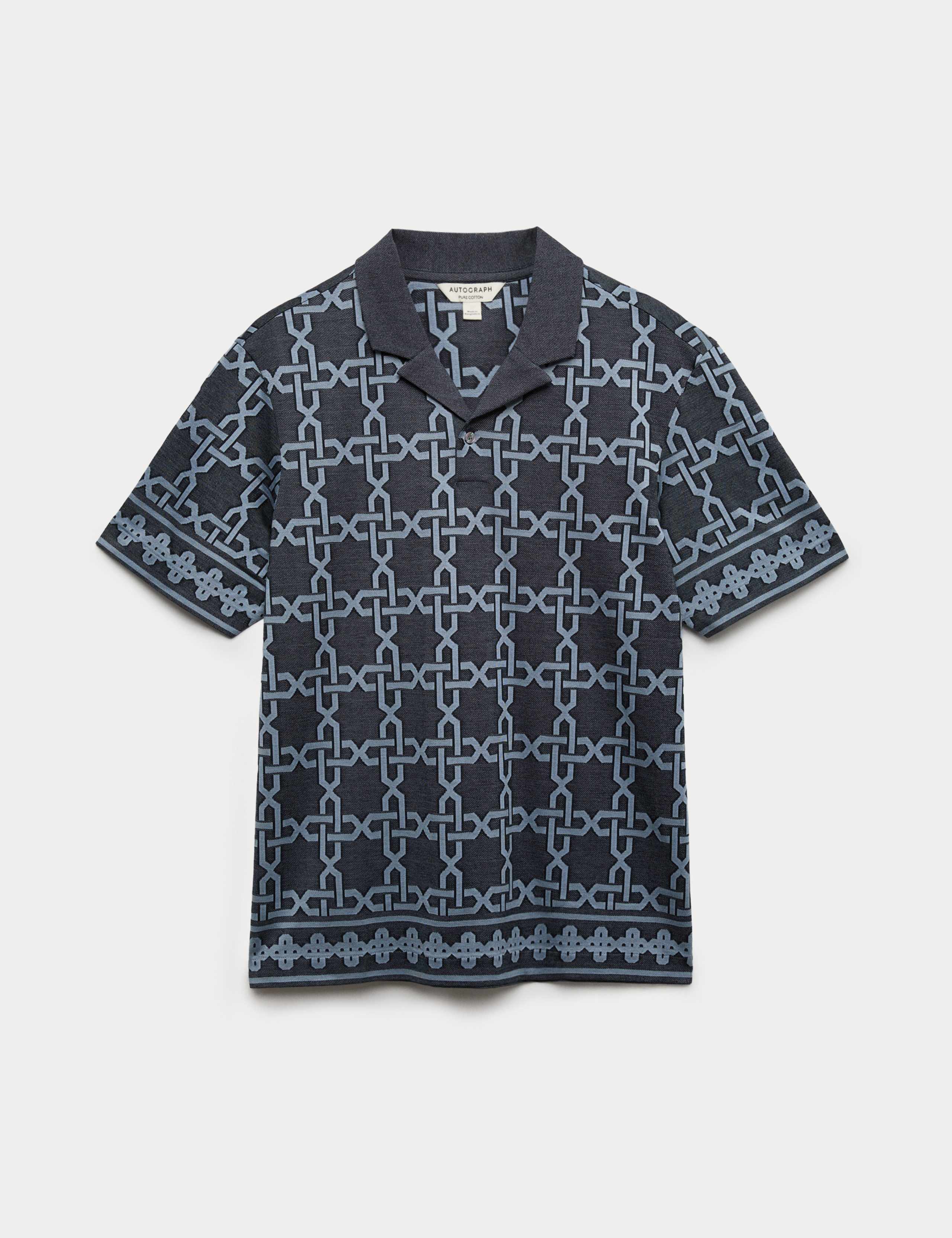 Pure Cotton AOP Geo Revere Jacquard Polo 2 of 5