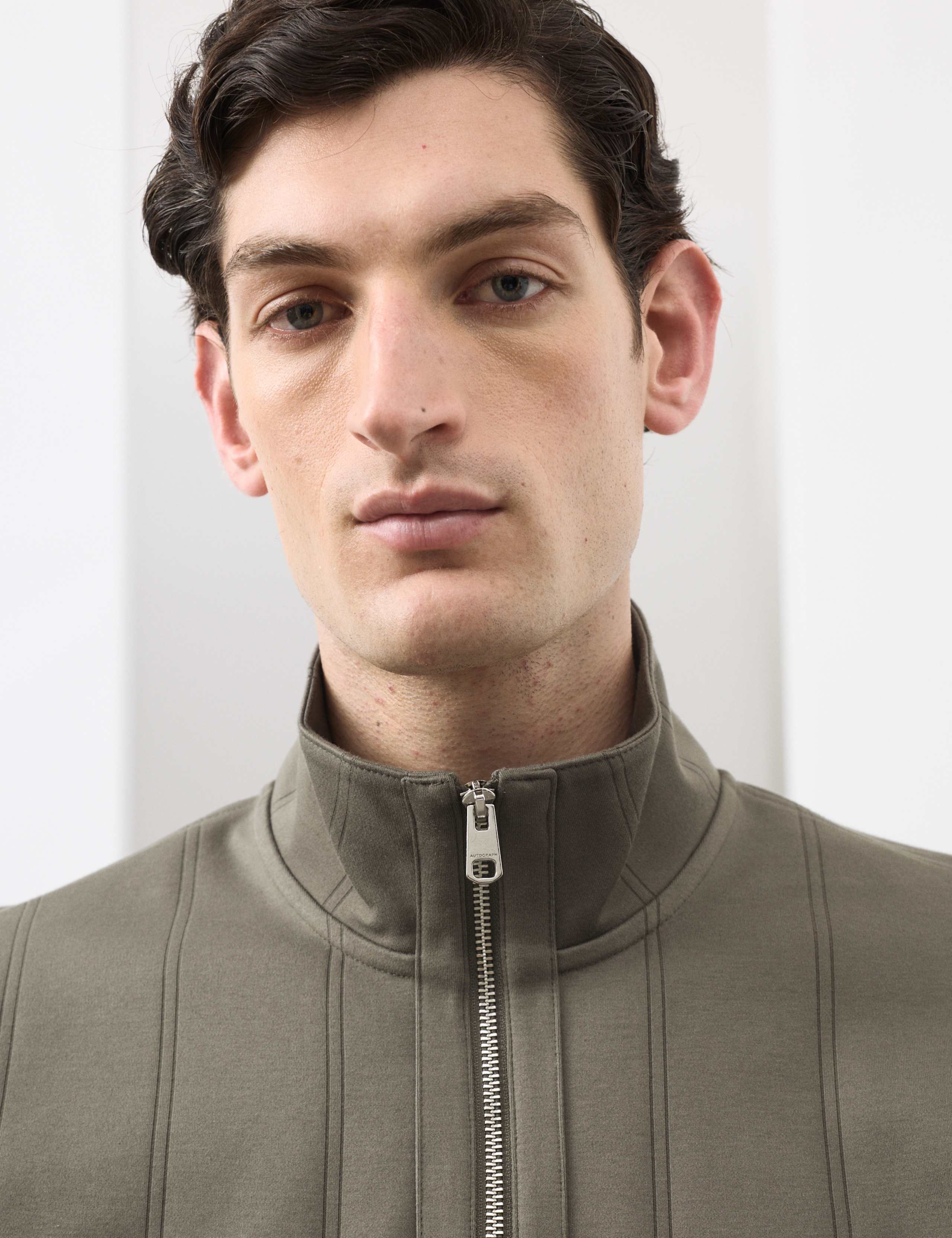 Pure Cotton Textured Striped Half Zip Jacket 4 of 7