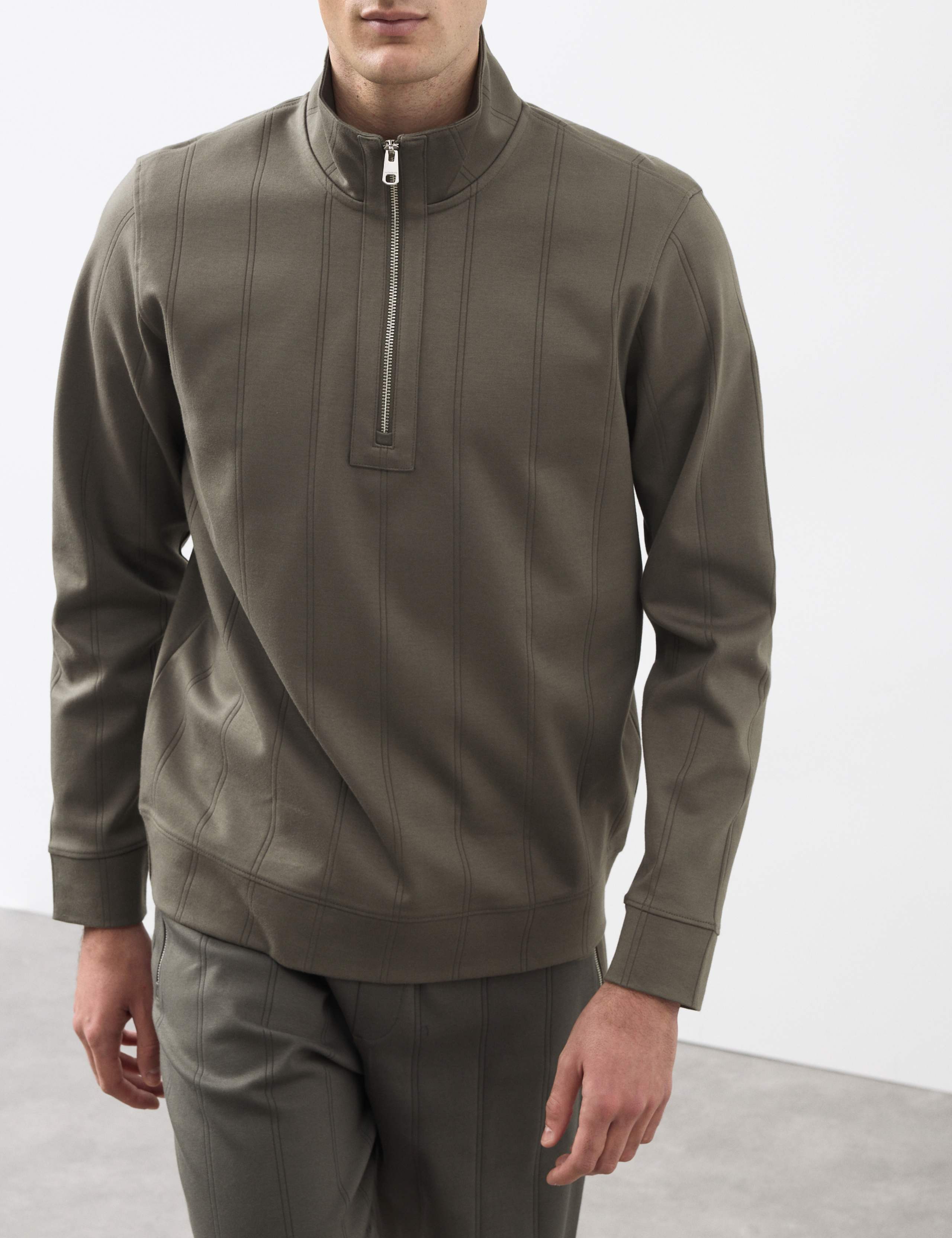 Pure Cotton Textured Striped Half Zip Jacket 5 of 7