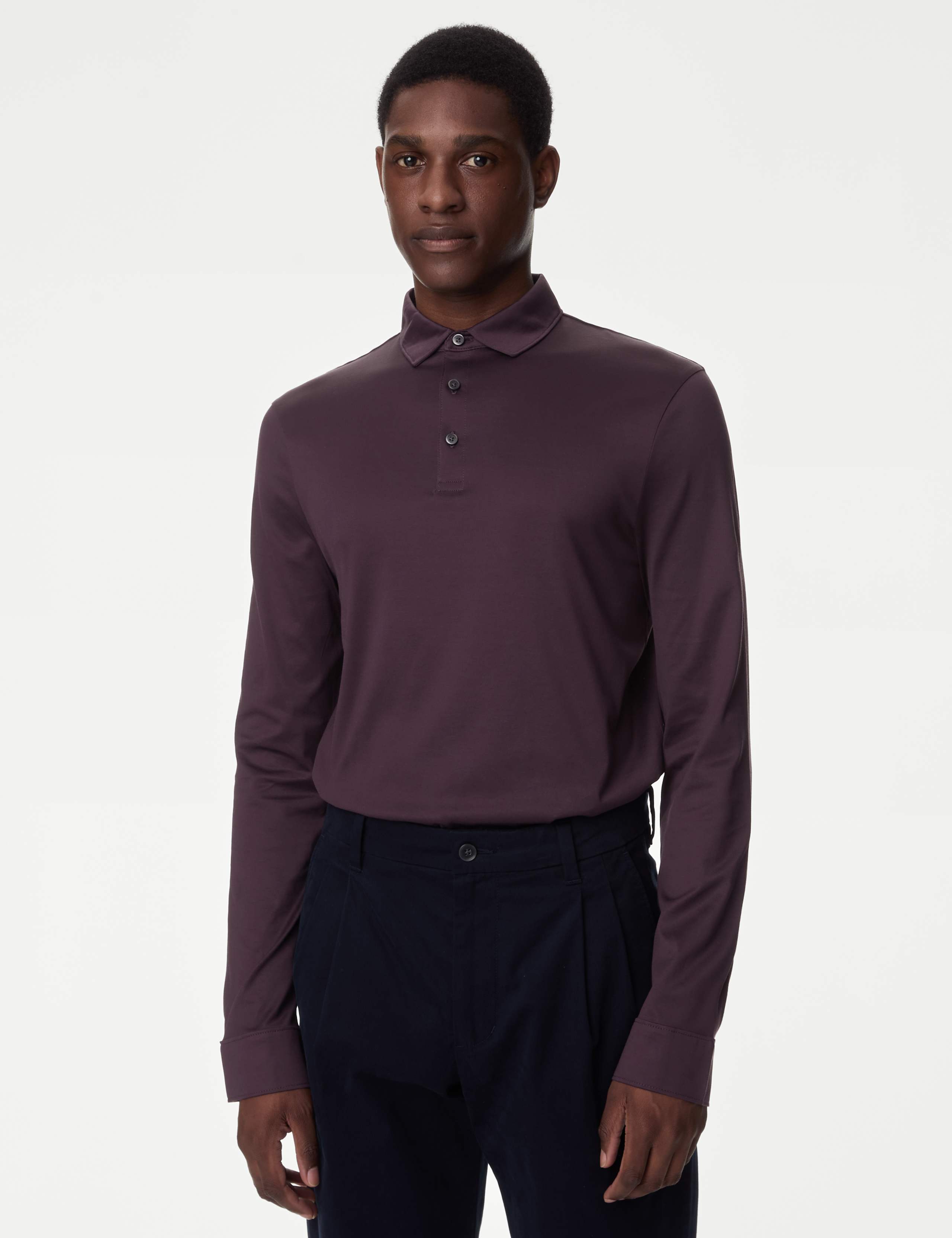Pure Supima® Cotton Long Sleeve Polo Shirt 1 of 5