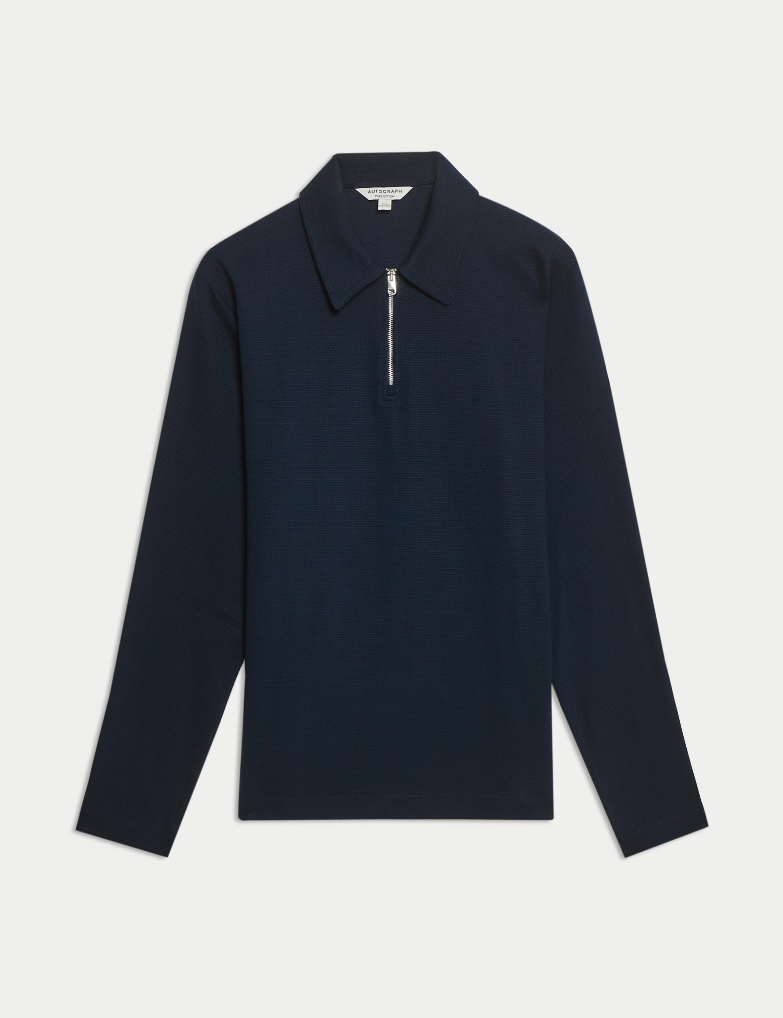 Cotton Rich Waffle Half Zip Long Sleeve Top 2 of 6