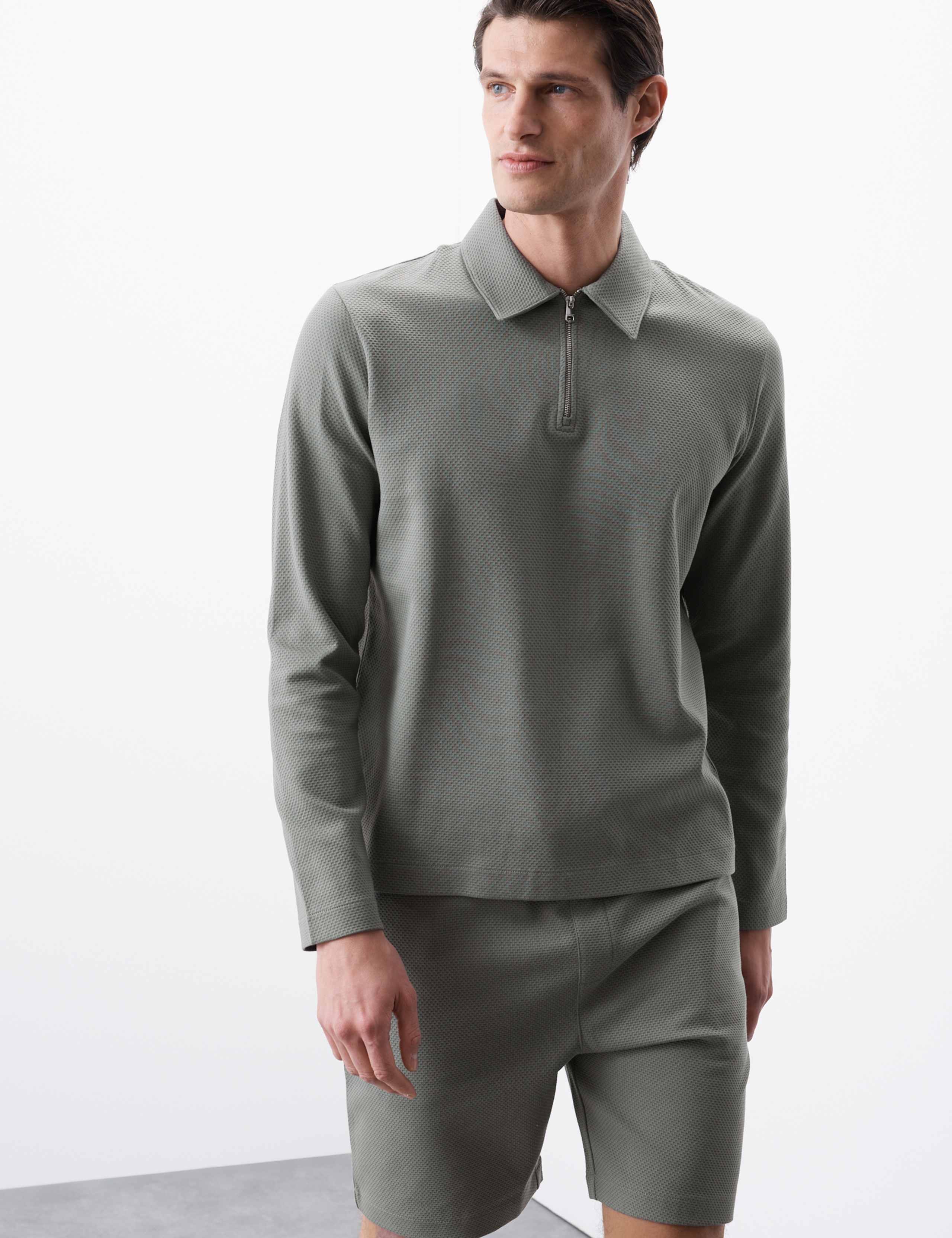Cotton Rich Waffle Half Zip Long Sleeve Top 6 of 6