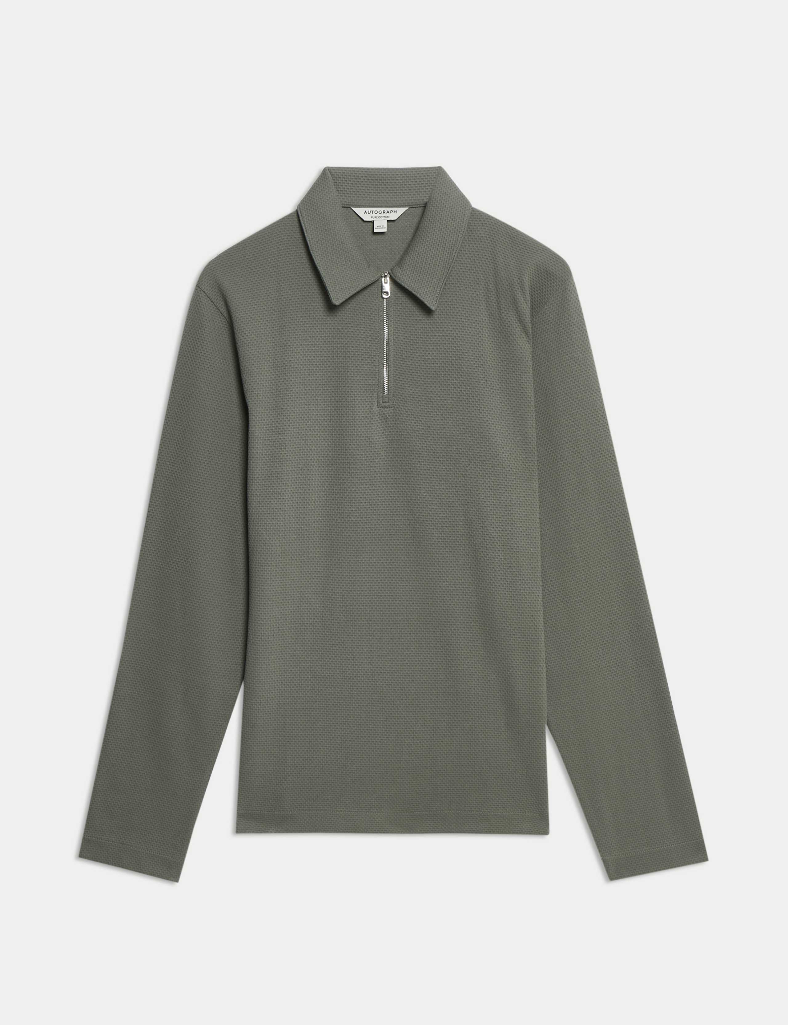 Cotton Rich Waffle Half Zip Long Sleeve Top 2 of 6