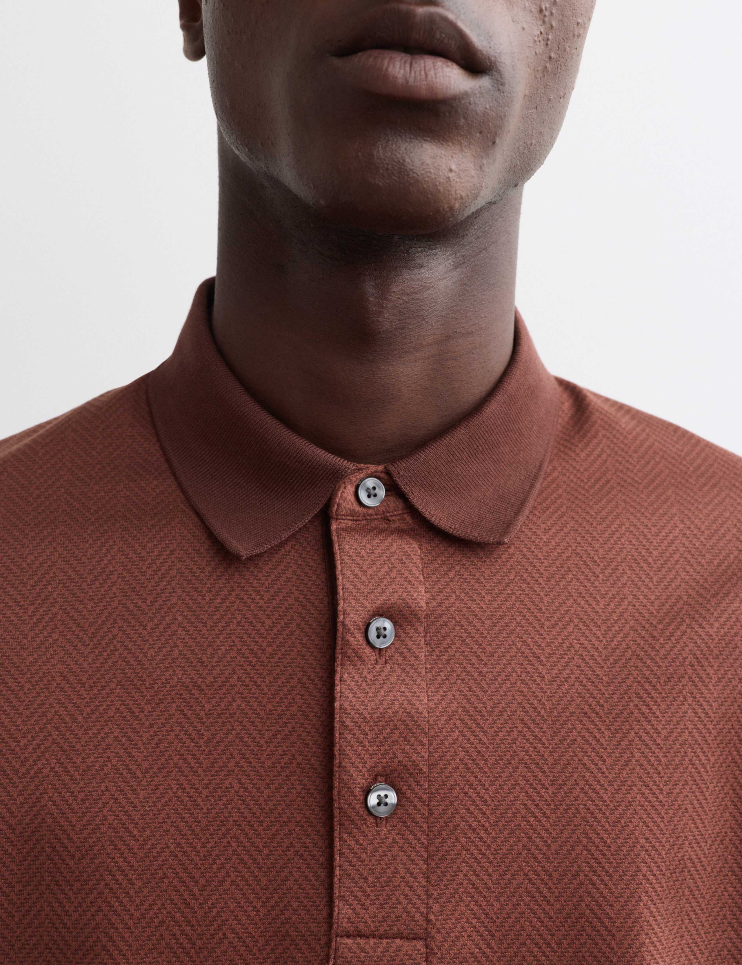 Pure Cotton Textured Long Sleeve Polo Shirt 3 of 6