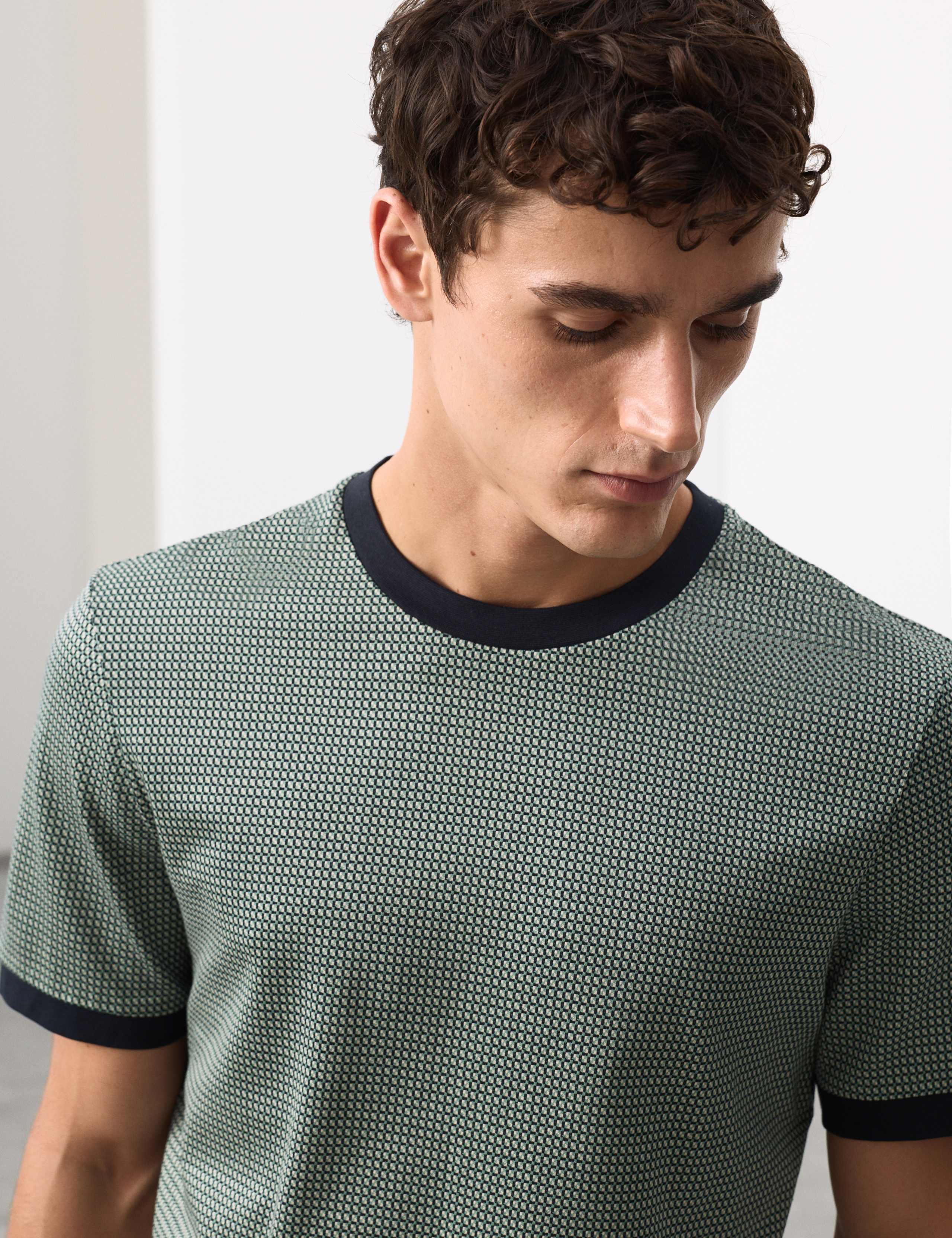 Pure Cotton Geometric Jacquard T shirt 1 of 6