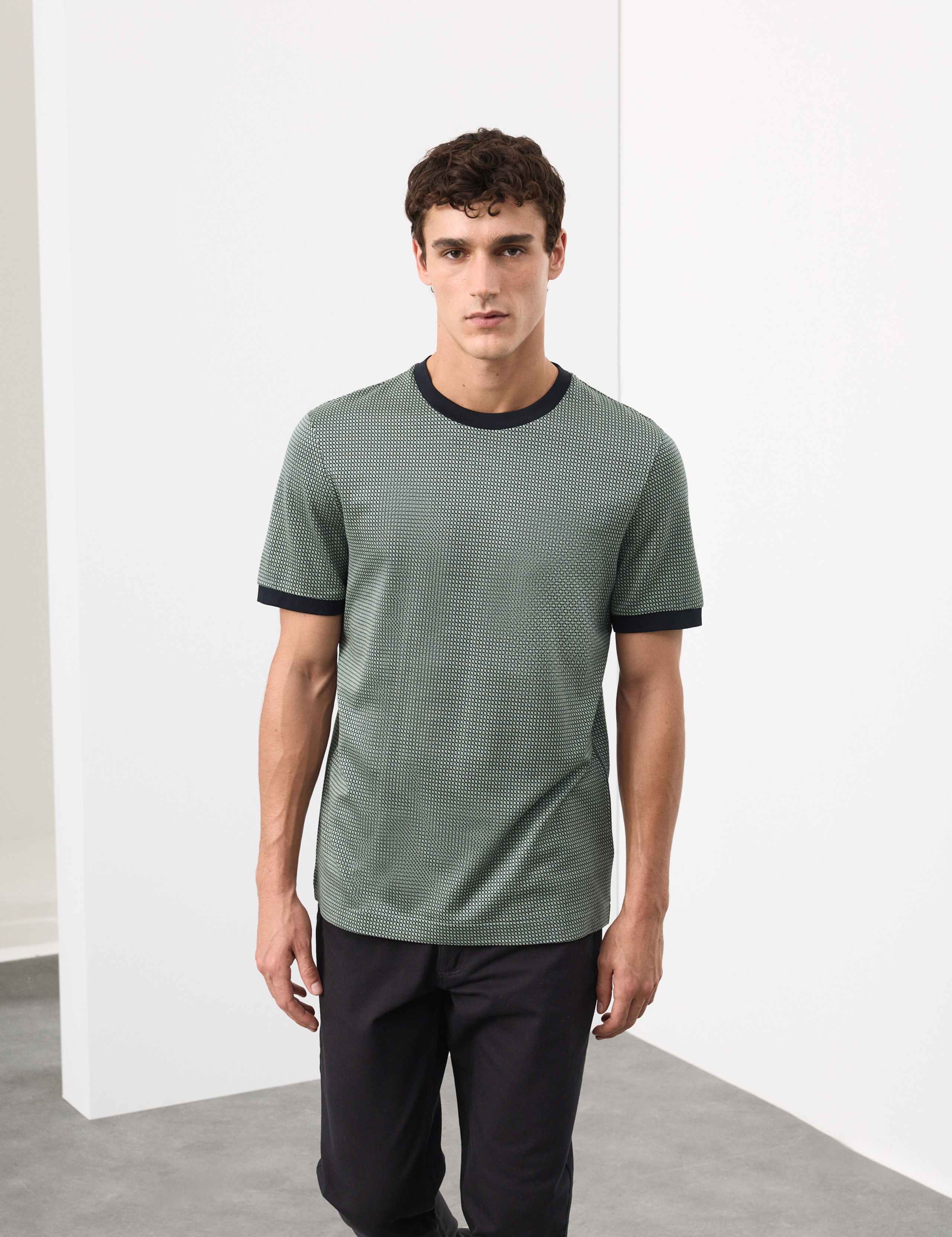 Pure Cotton Geometric Jacquard T shirt 3 of 6