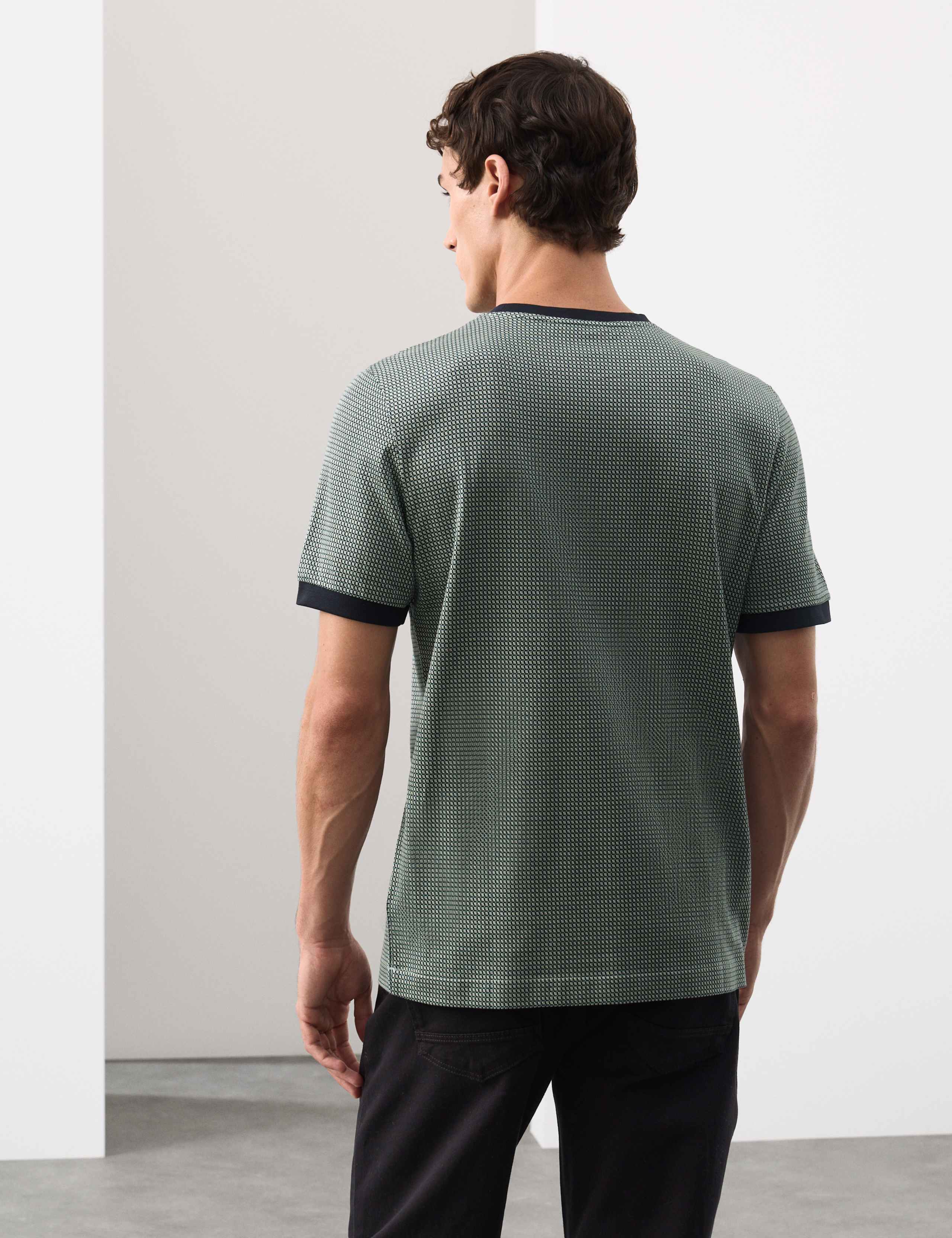 Pure Cotton Geometric Jacquard T shirt 5 of 6