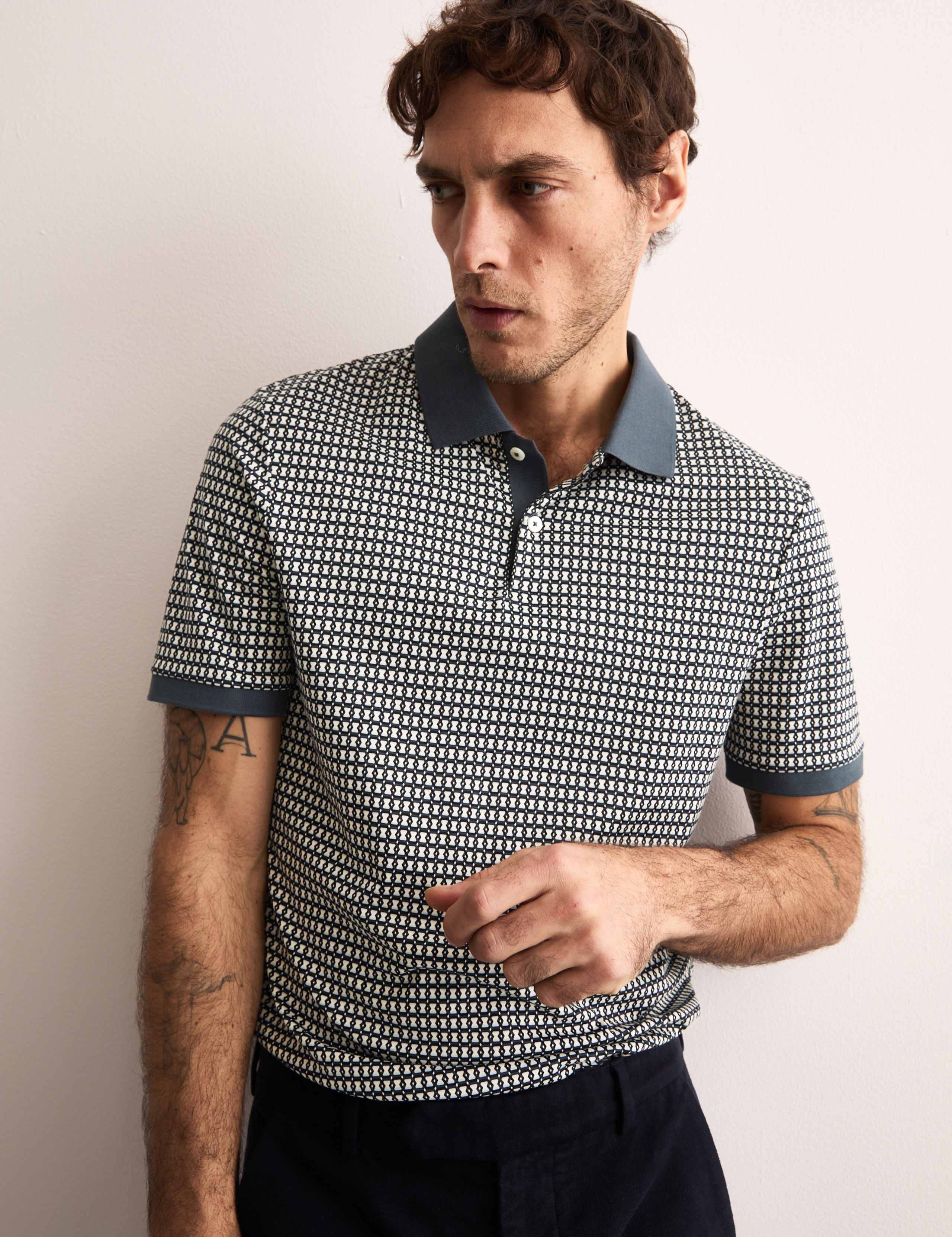 Pure Cotton Chain Print Polo Shirt 1 of 7