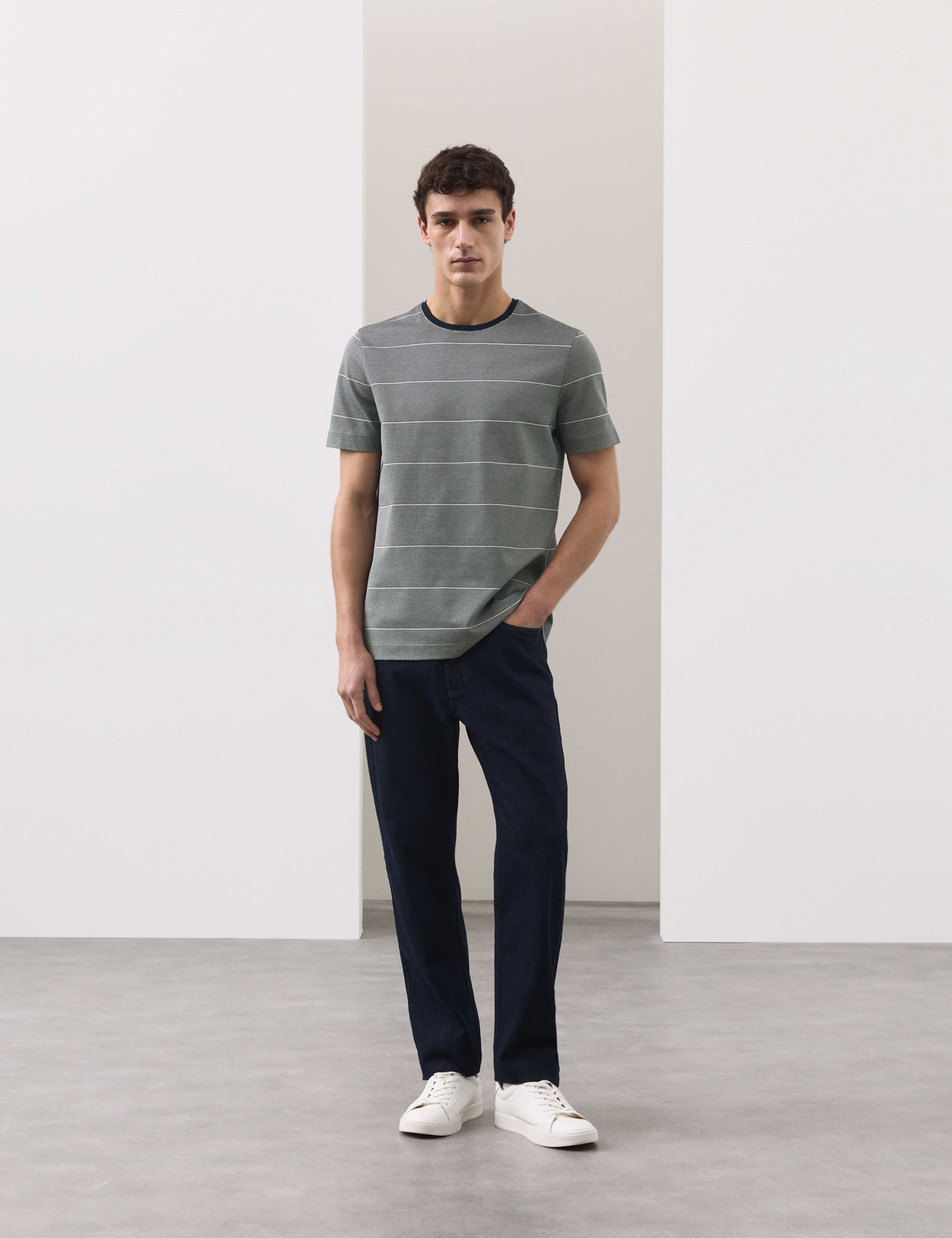 Pure Cotton Textured Striped T-Shirt 3 of 5