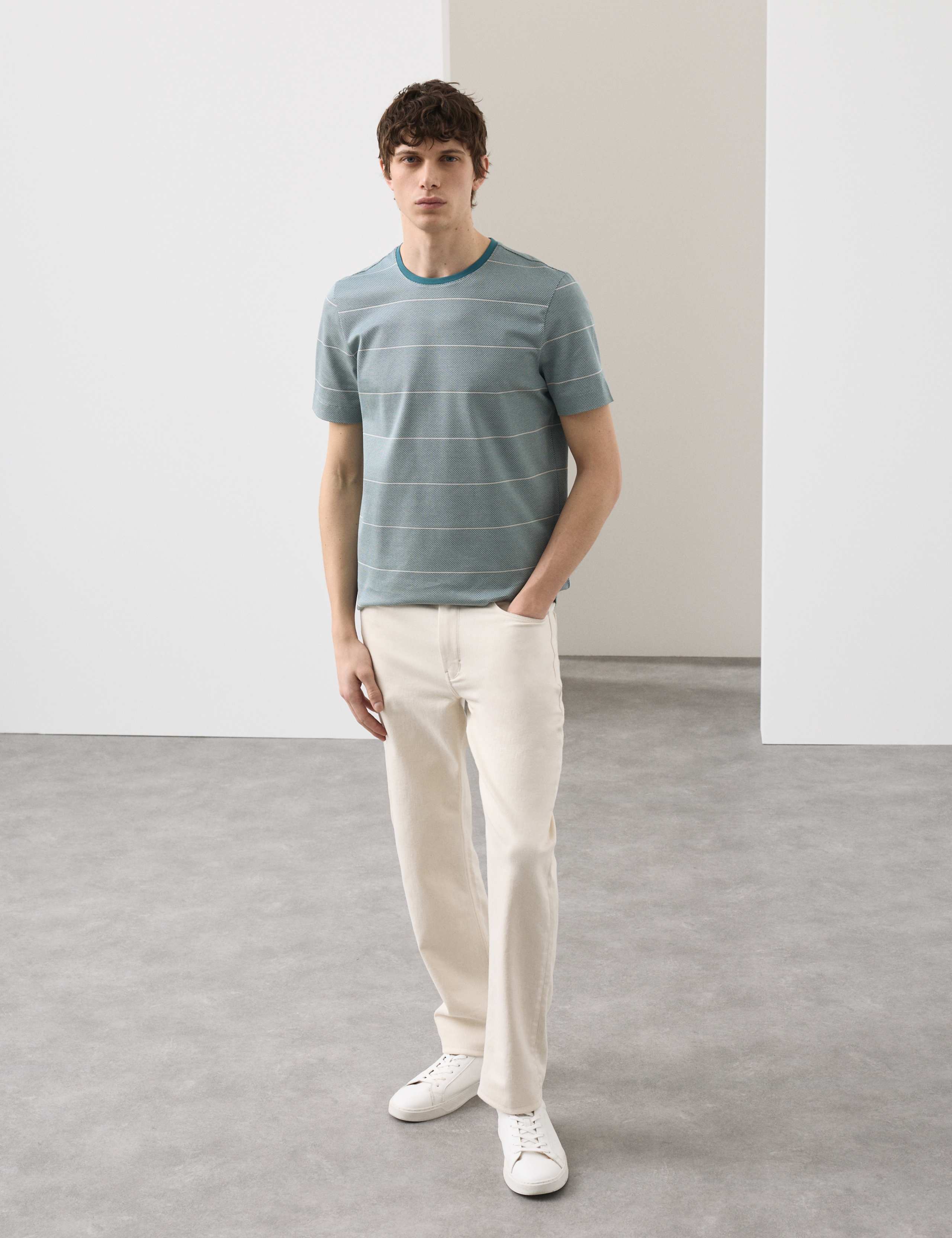 Pure Cotton Textured Striped T-Shirt 1 of 5