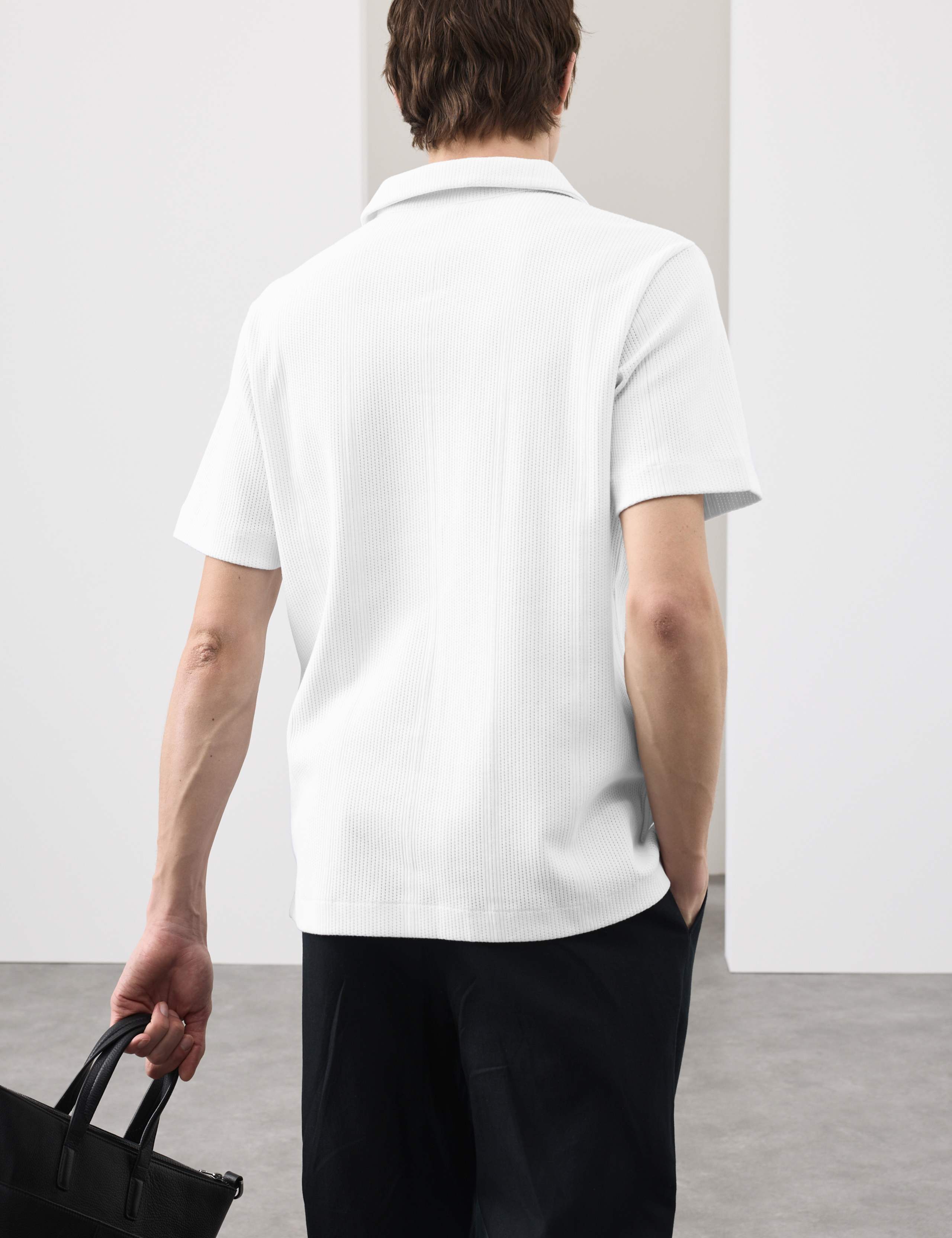 Pure Cotton Vertical Pointelle Polo Shirt 3 of 4